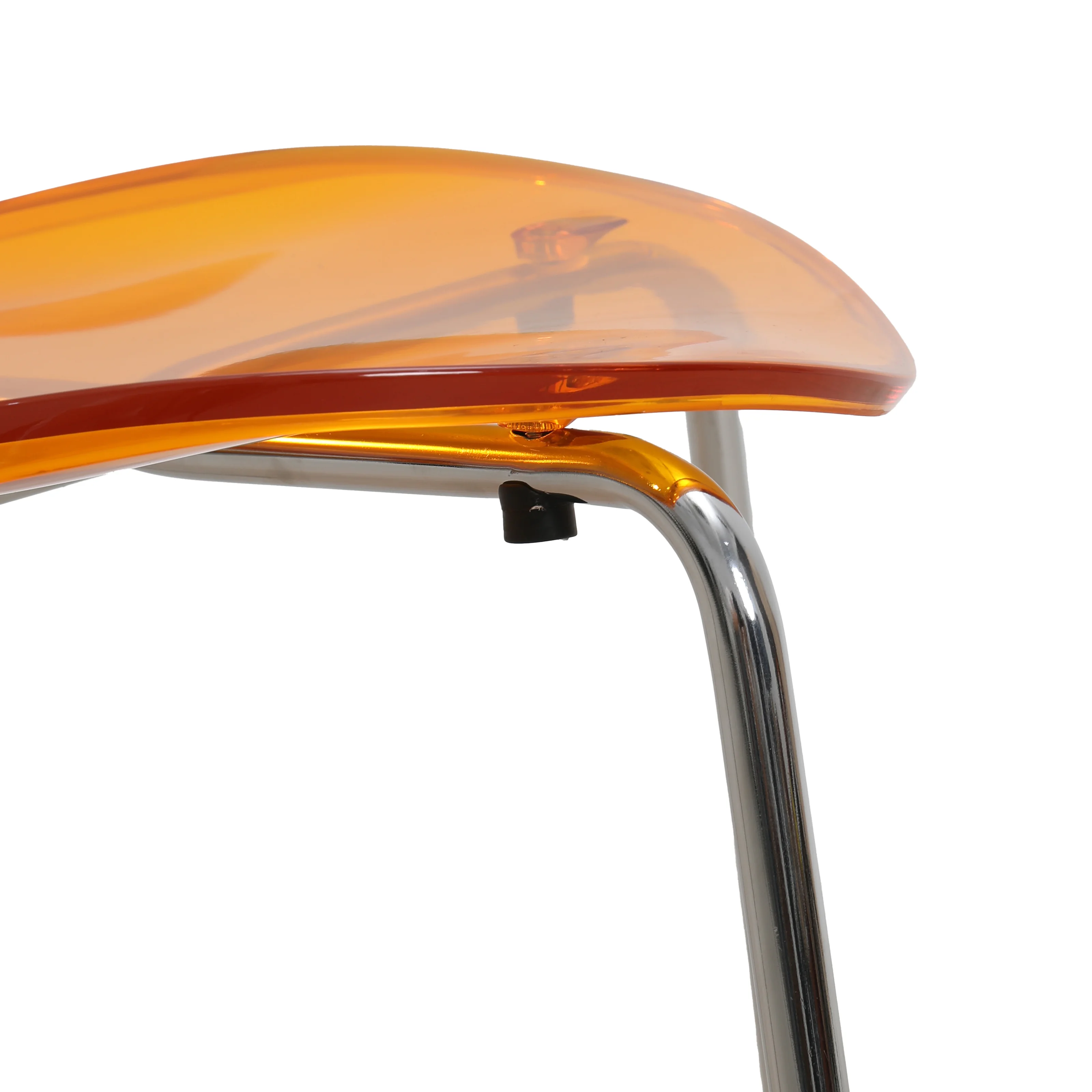 Modern Oyster Side Chair in Transparent Orange with Chromed Base Set of 2
