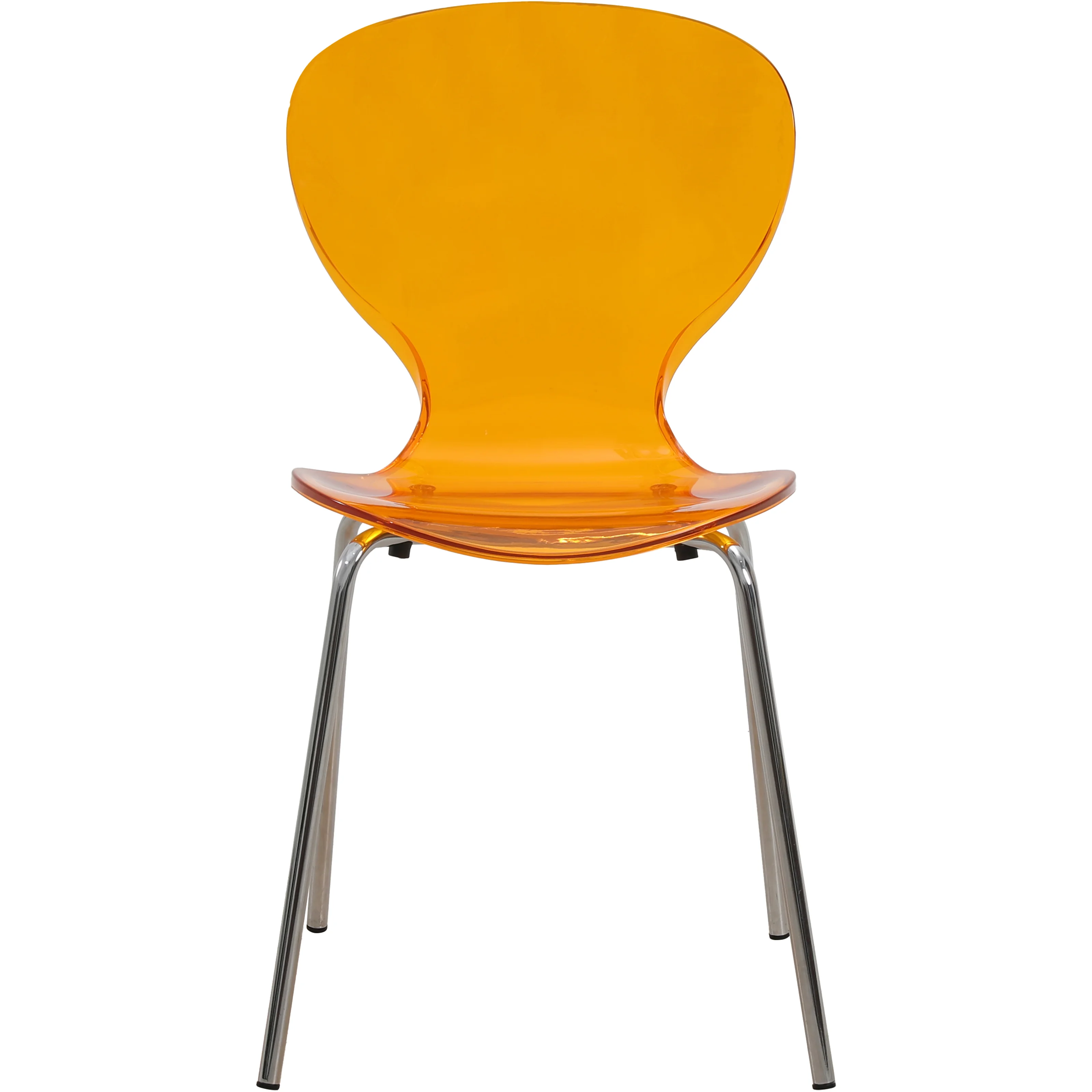 Modern Oyster Side Chair in Transparent Orange with Chromed Base Set of 4