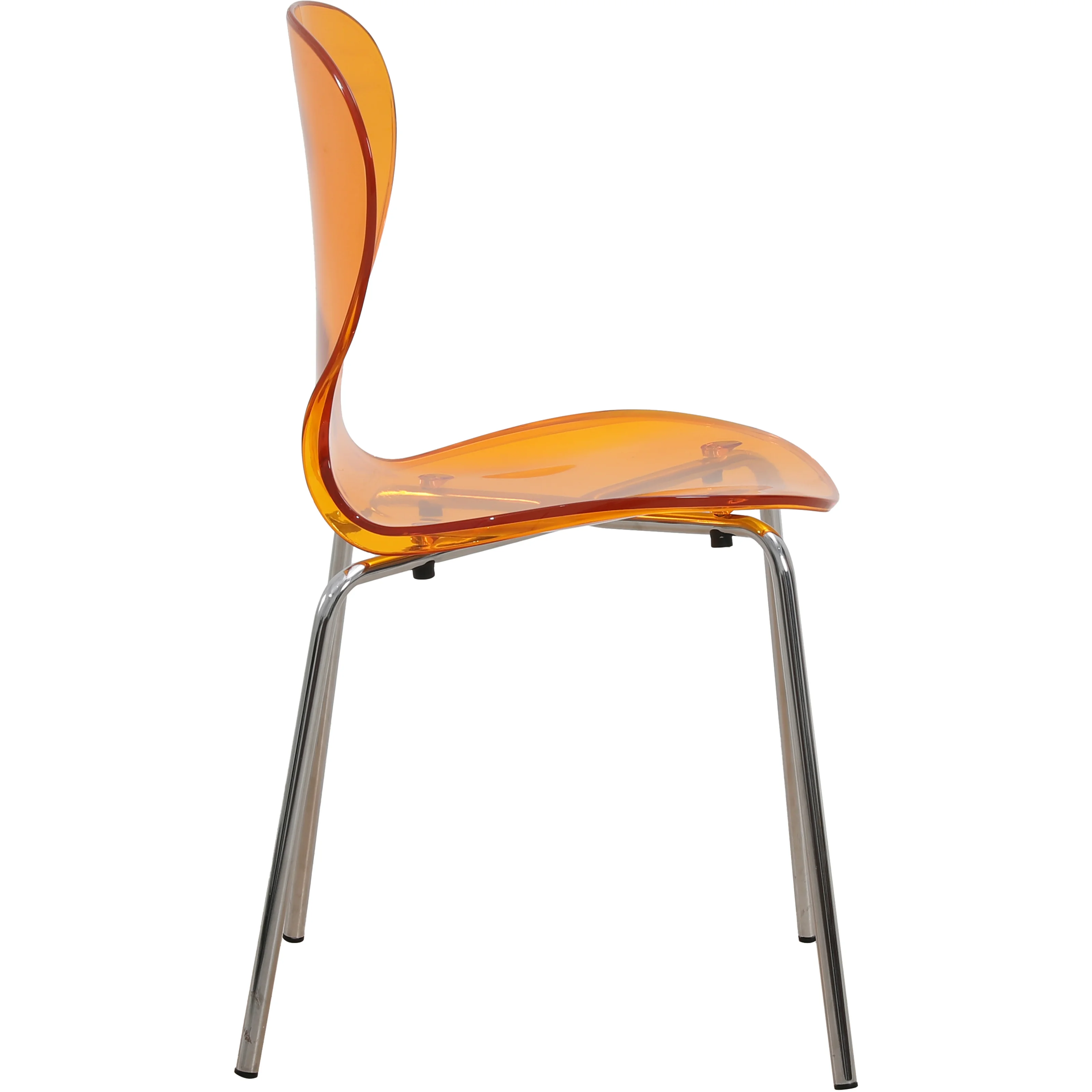 Modern Oyster Side Chair in Transparent Orange with Chromed Base Set of 4