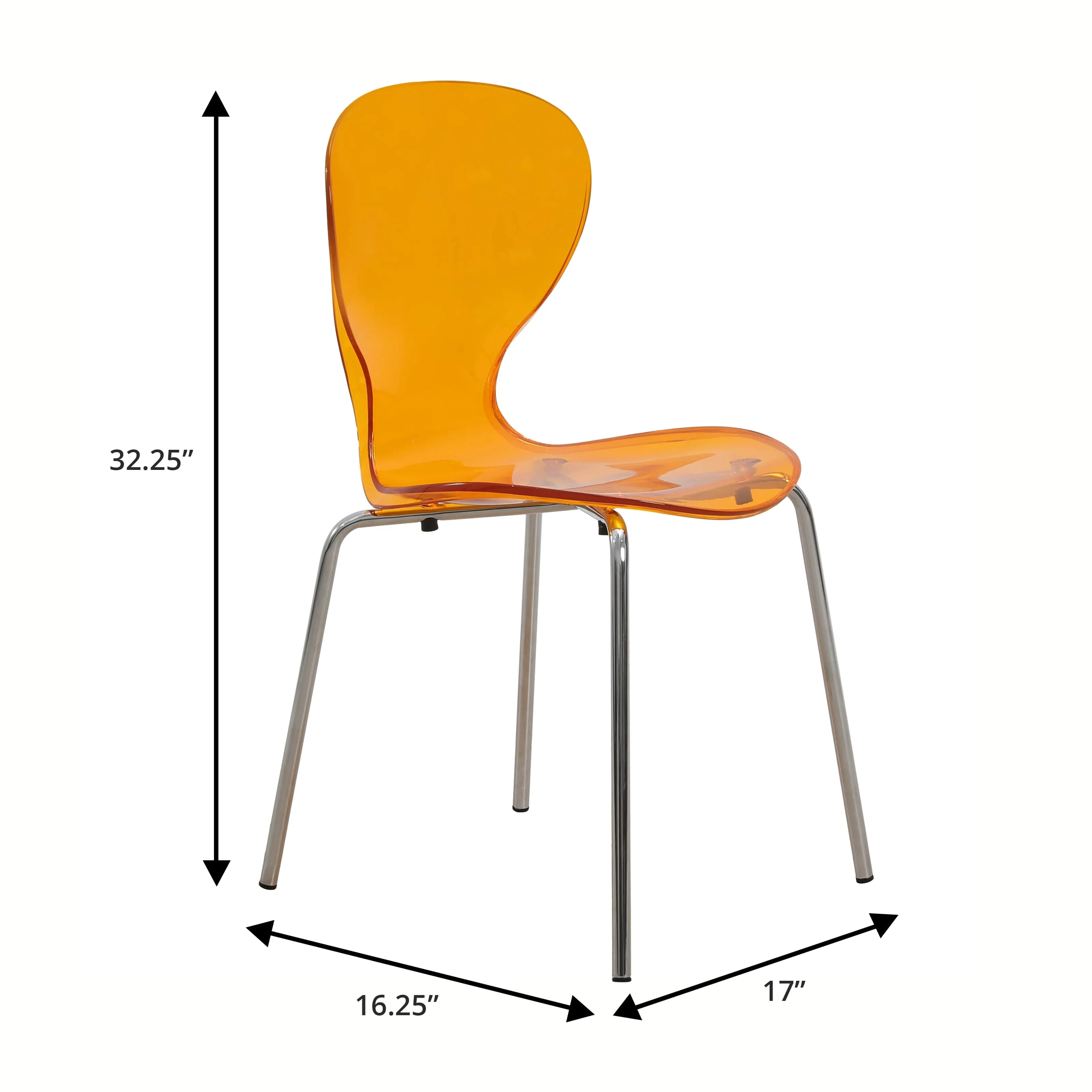 Modern Oyster Side Chair in Transparent Orange with Chromed Base Set of 4