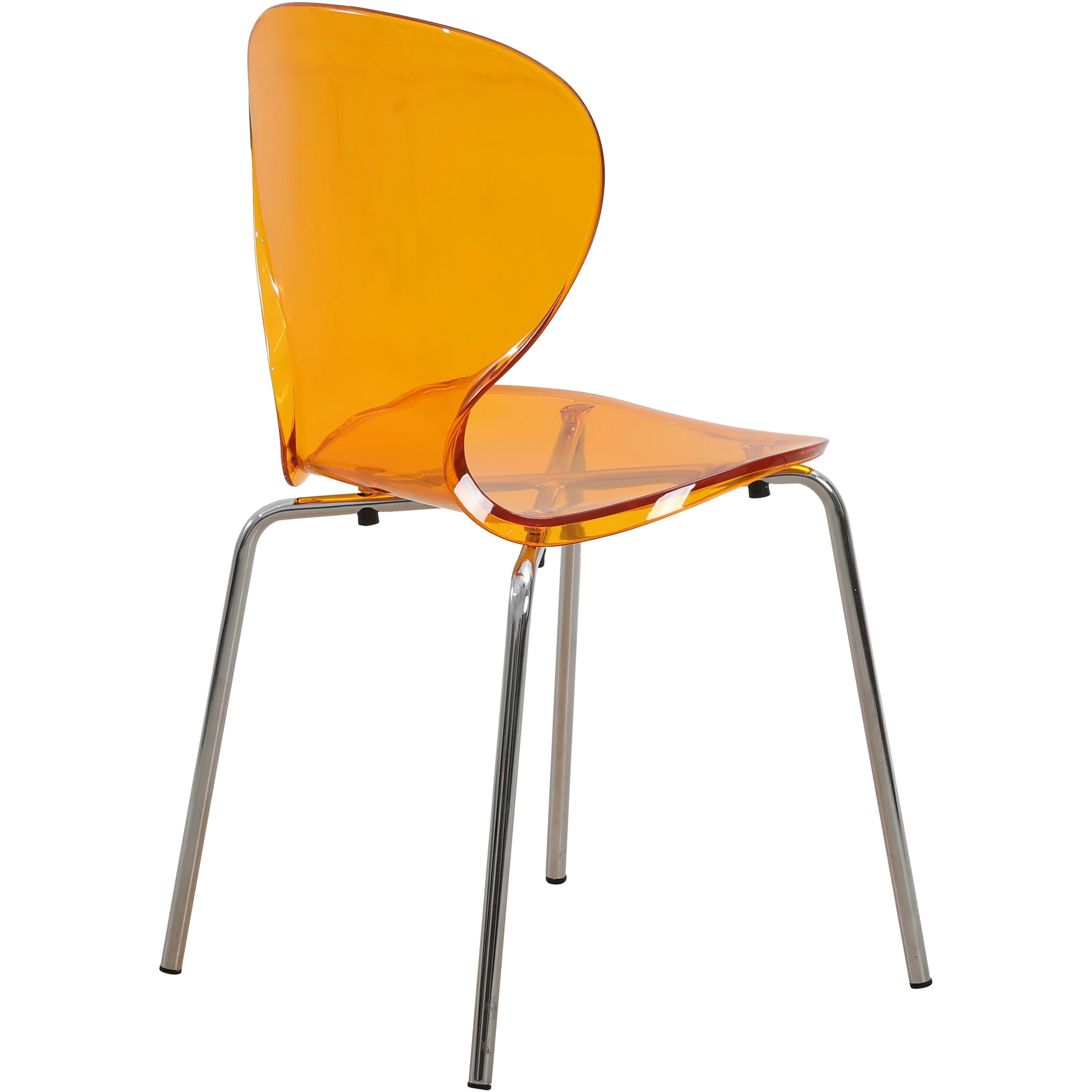 Modern Oyster Side Chair in Transparent Orange with Chromed Base Set of 4