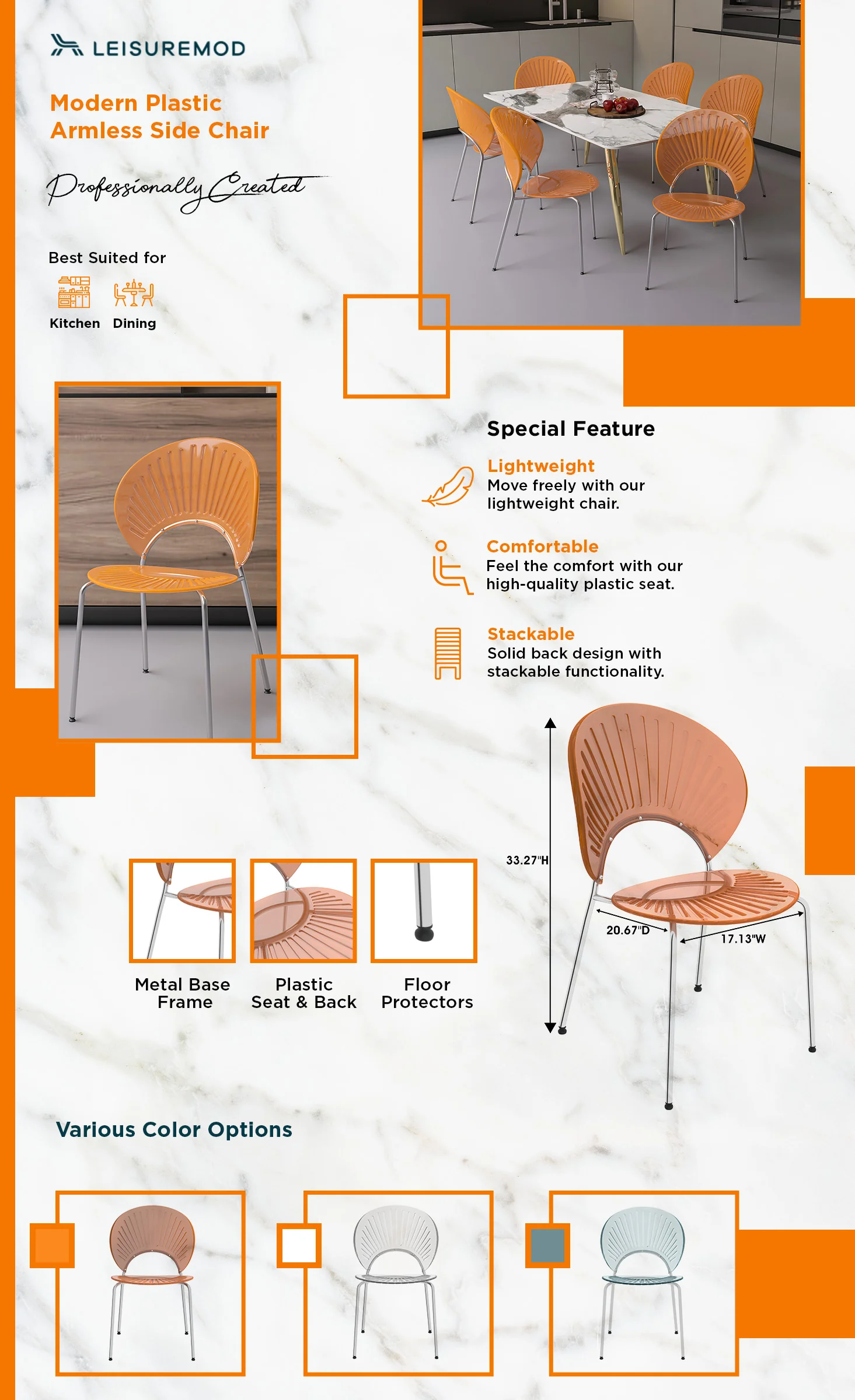 Opulent Series Modern Amber Dining Chair Set of 4