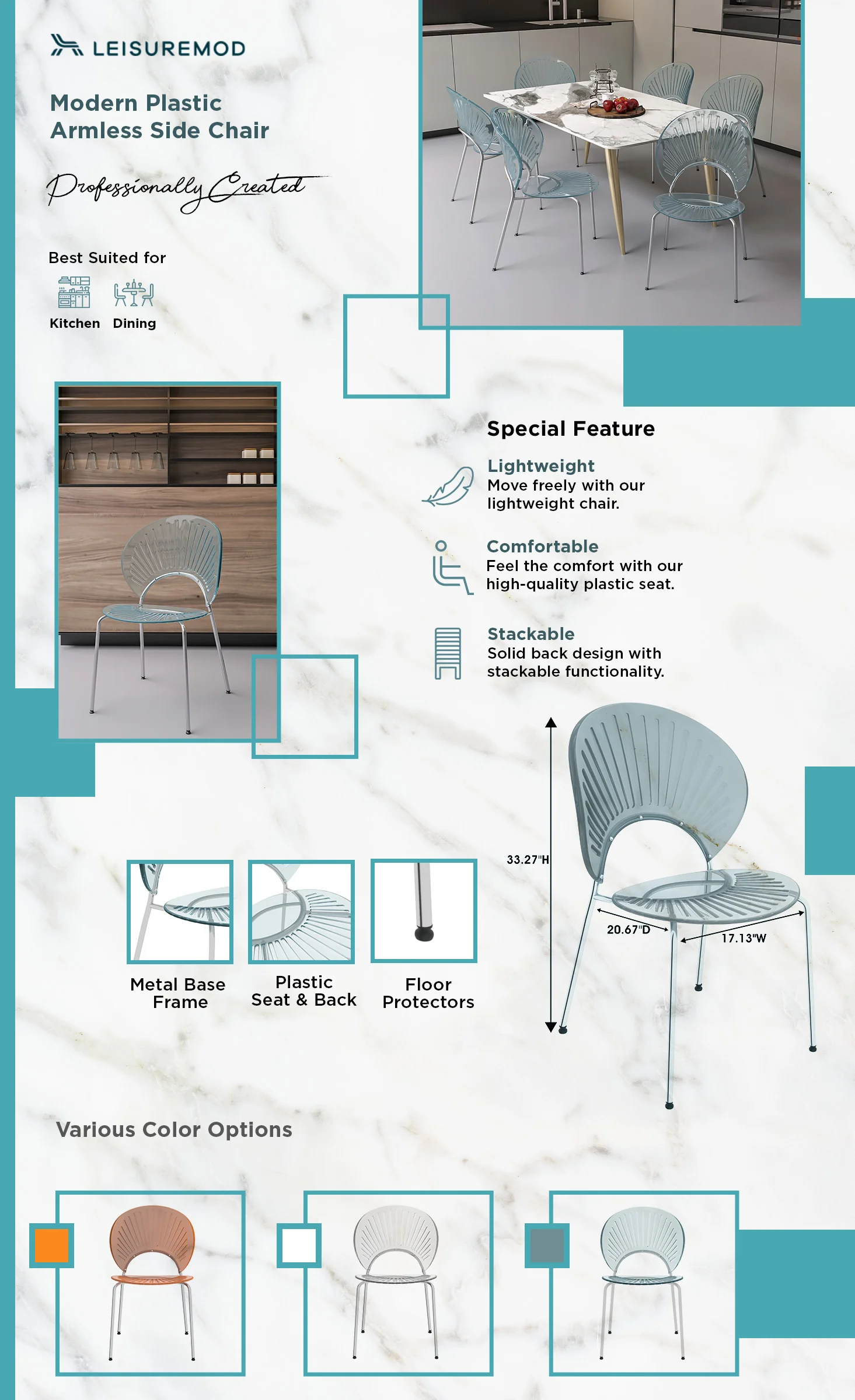 Opulent Series Modern Smoke Dining Chair Set of 4