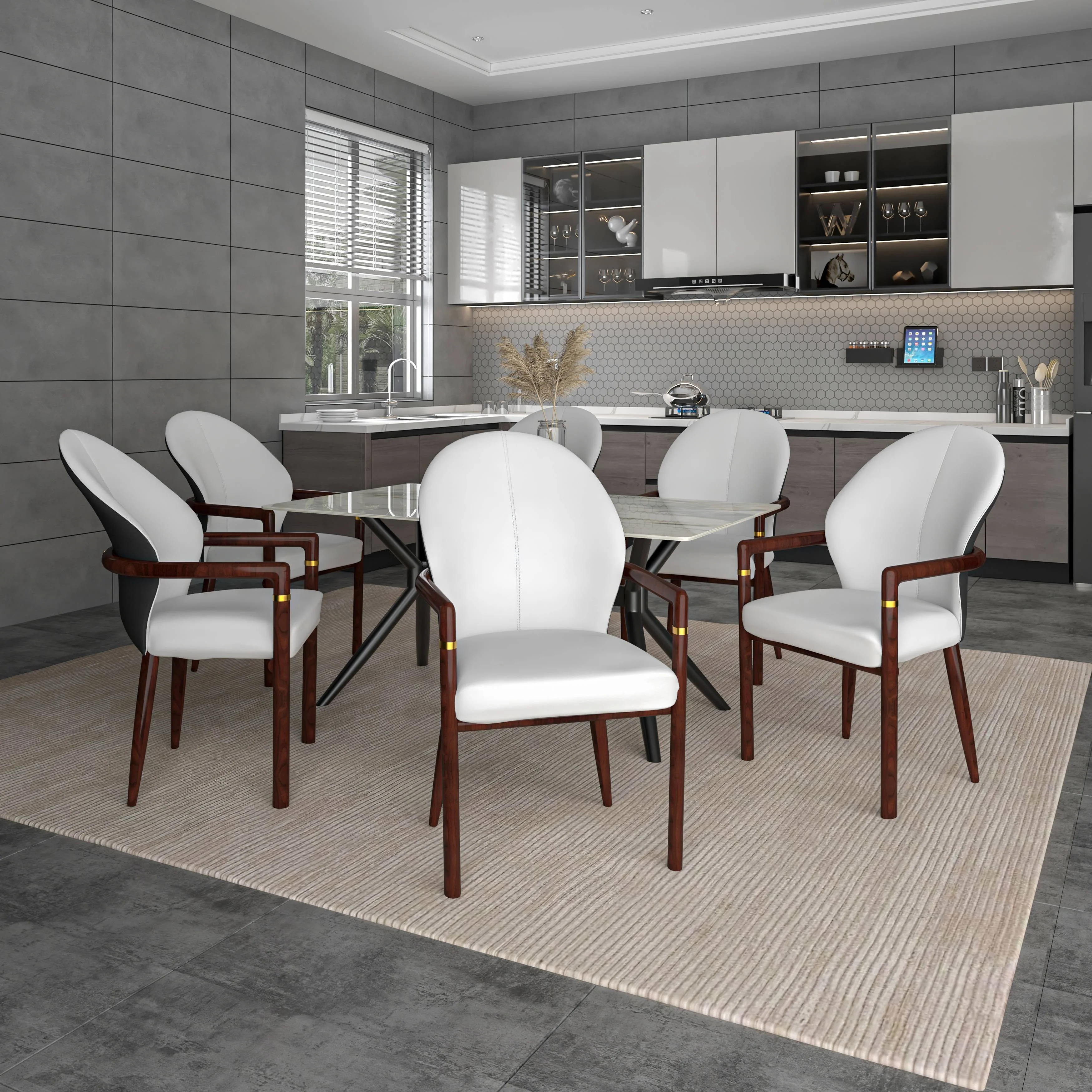 Opaline Series Elegant Wooden Dining Chair in Black Velvet and White - Set of 2