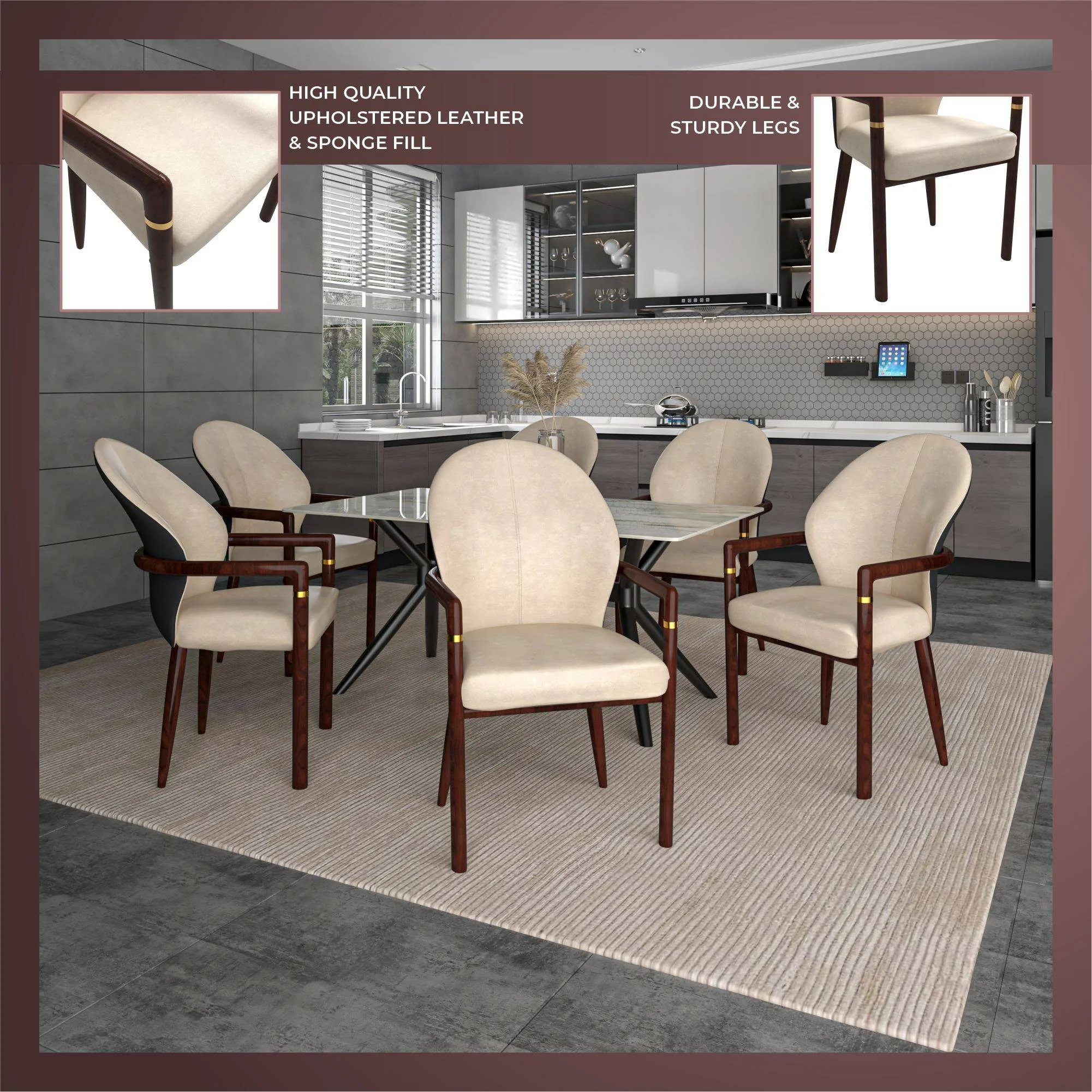 Opaline Series Elegant Wooden Dining Chair in Brown/Cream