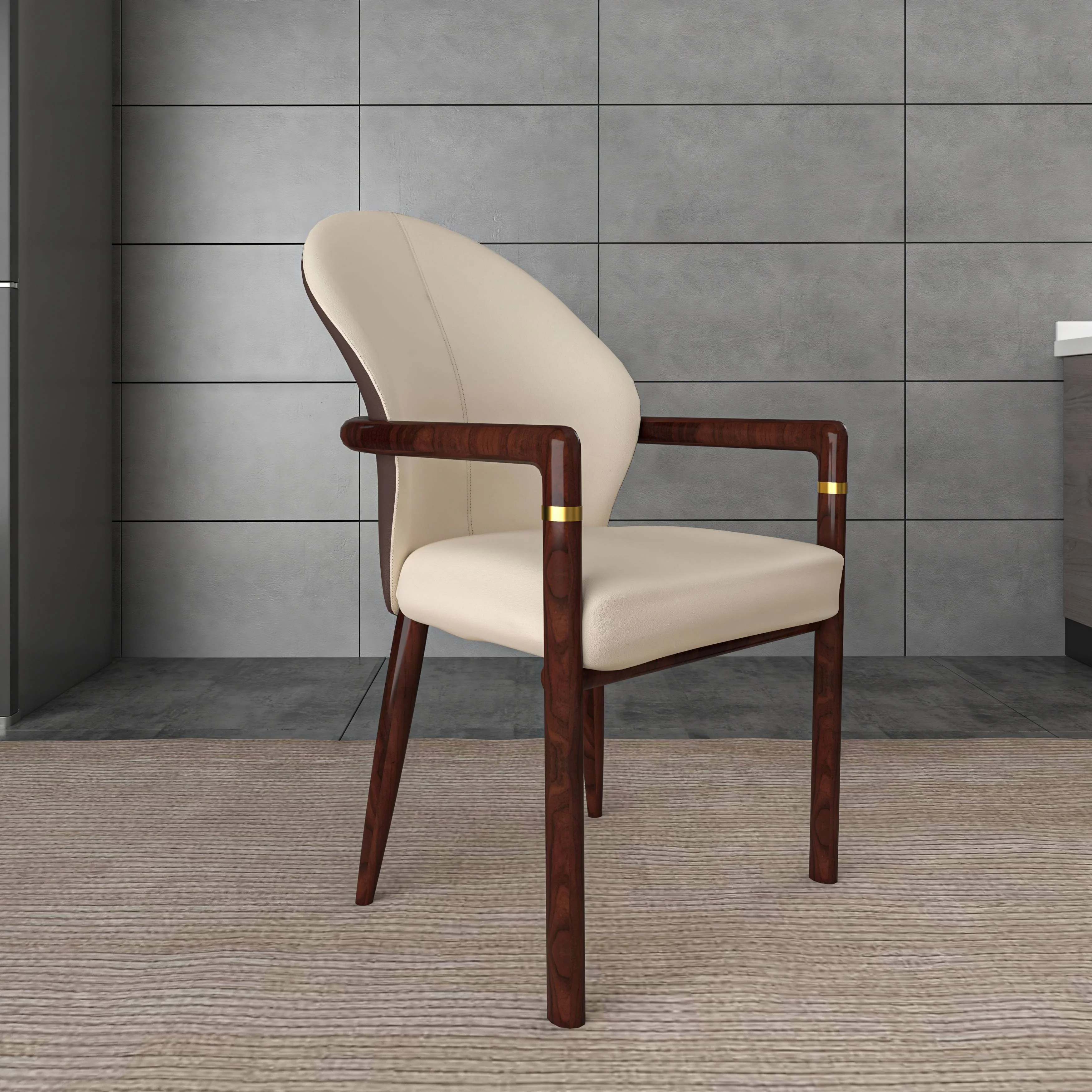 Opaline Series Elegant Wooden Dining Chair in Brown/Cream - Set of 2