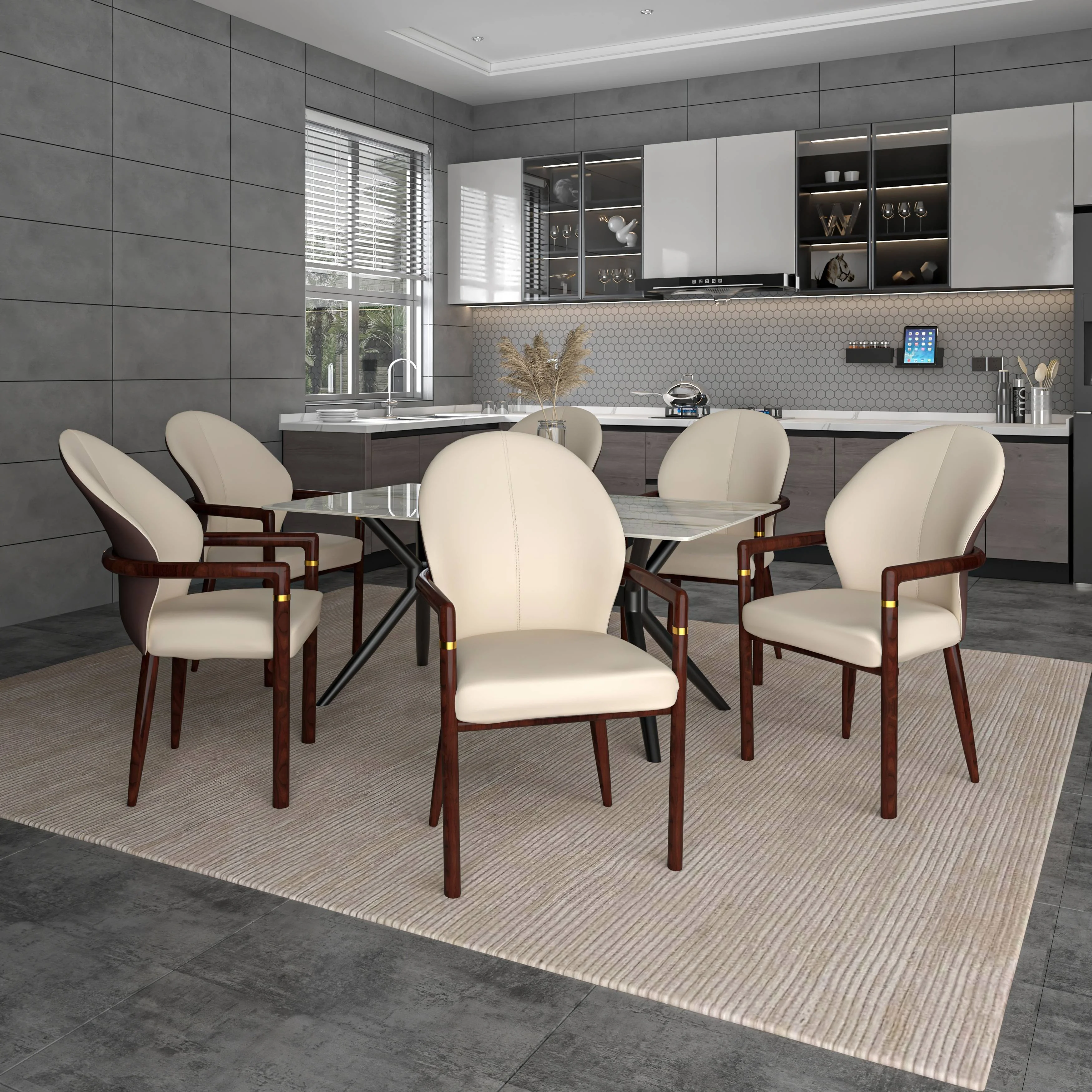 Opaline Series Elegant Wooden Dining Chair in Brown/Cream - Set of 4