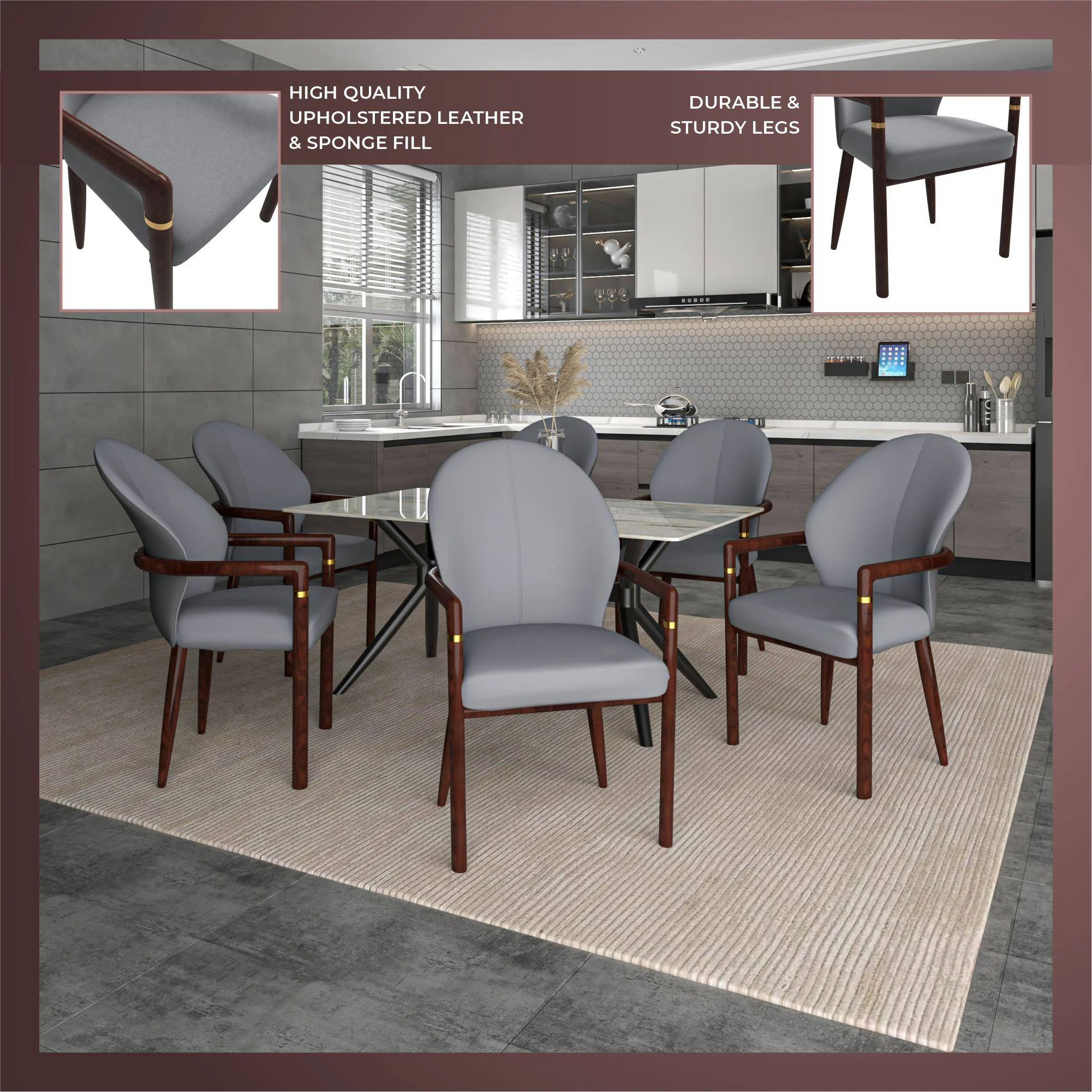 Opaline Series Elegant Wooden Dining Chair in Two-Tone Grey - Set of 2