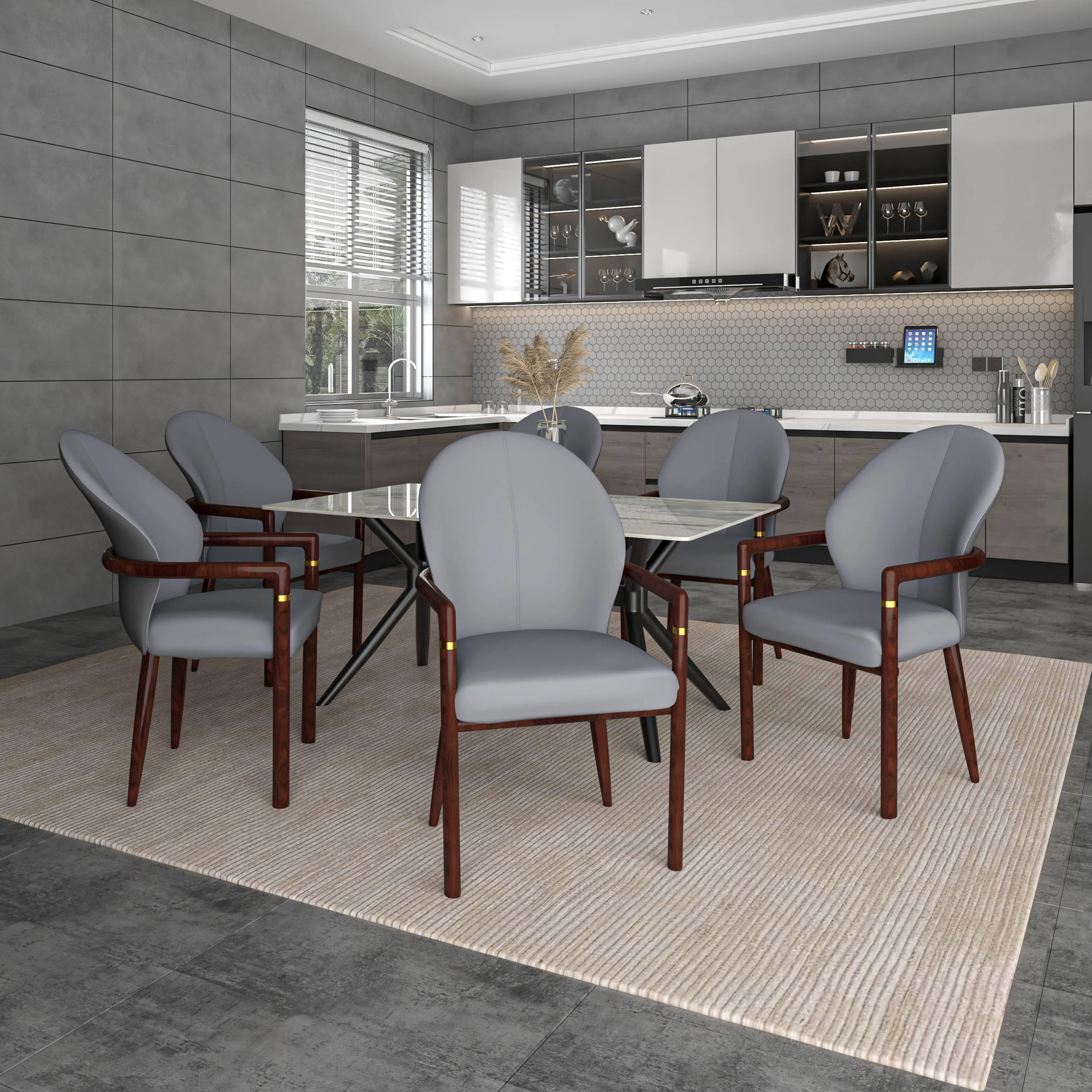 Opaline Series Elegant Wooden Dining Chair in Two-Tone Grey - Set of 4