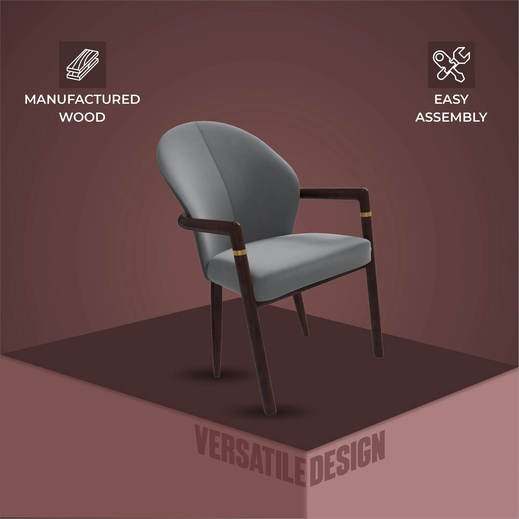 Opaline Series Elegant Wooden Dining Chair in Two-Tone Grey - Set of 4