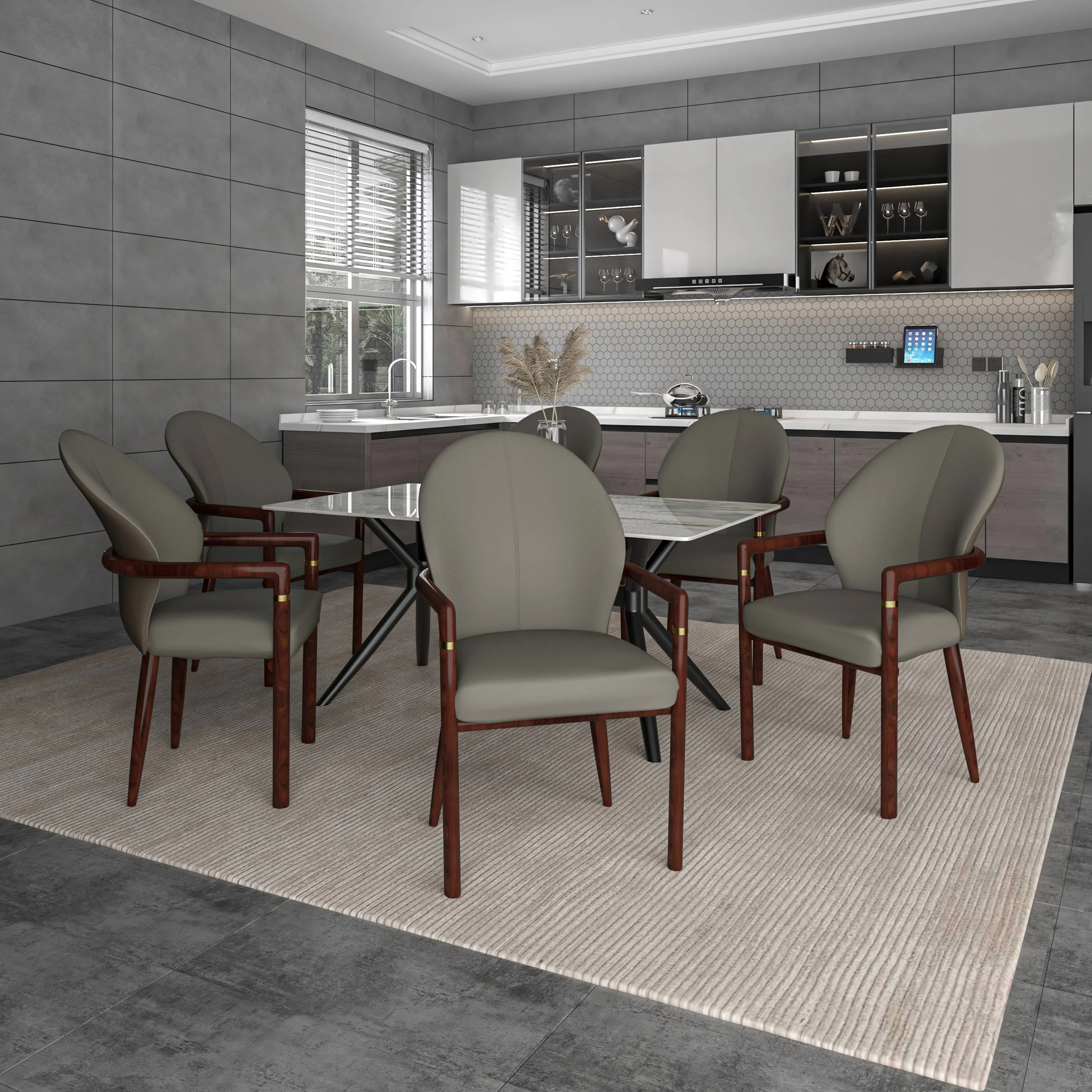 Opaline Series Elegant Wooden Dining Chair in Two-Tone Kahki - Set of 2