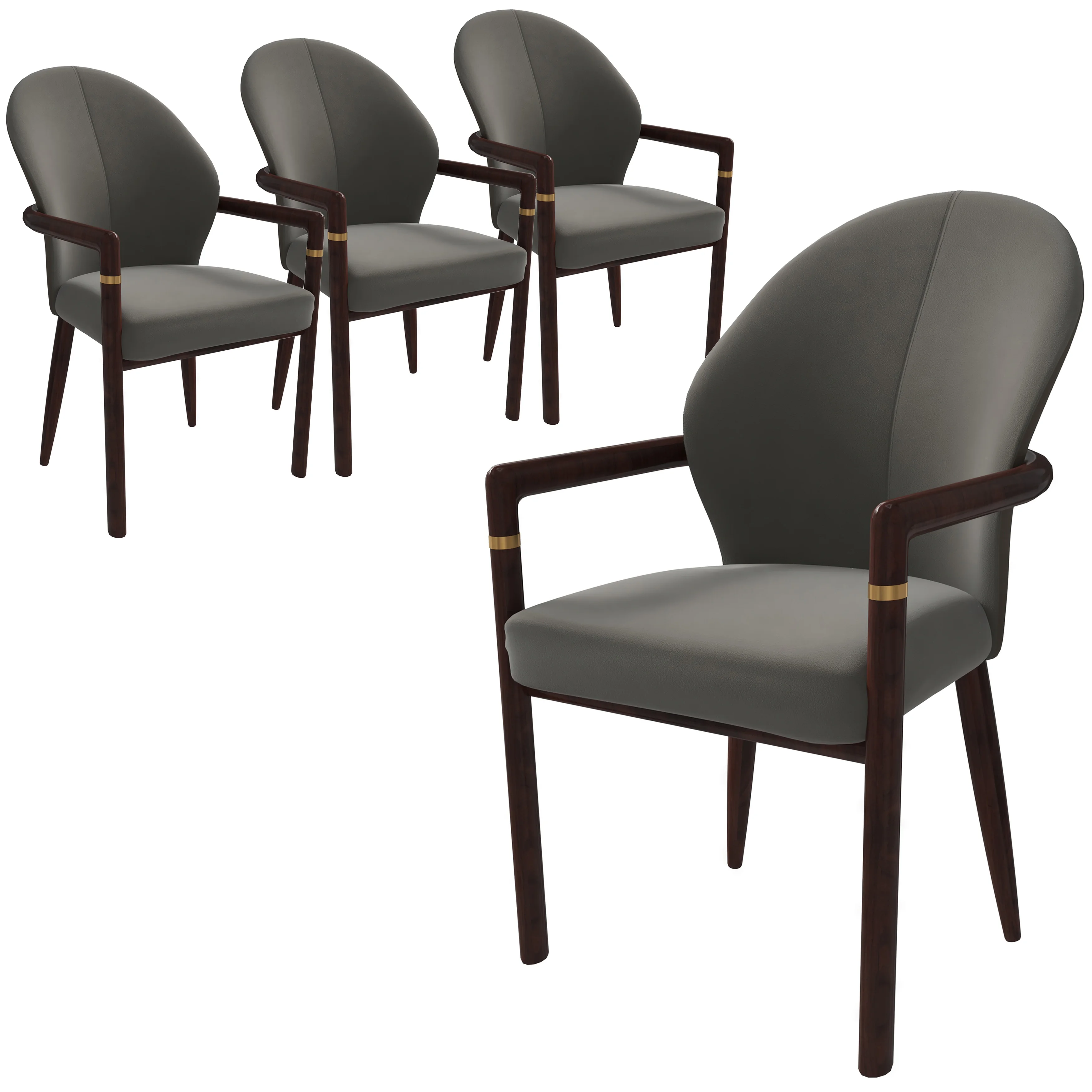 Opaline Series Elegant Wooden Dining Chair in Two-Tone Kahki - Set of 4