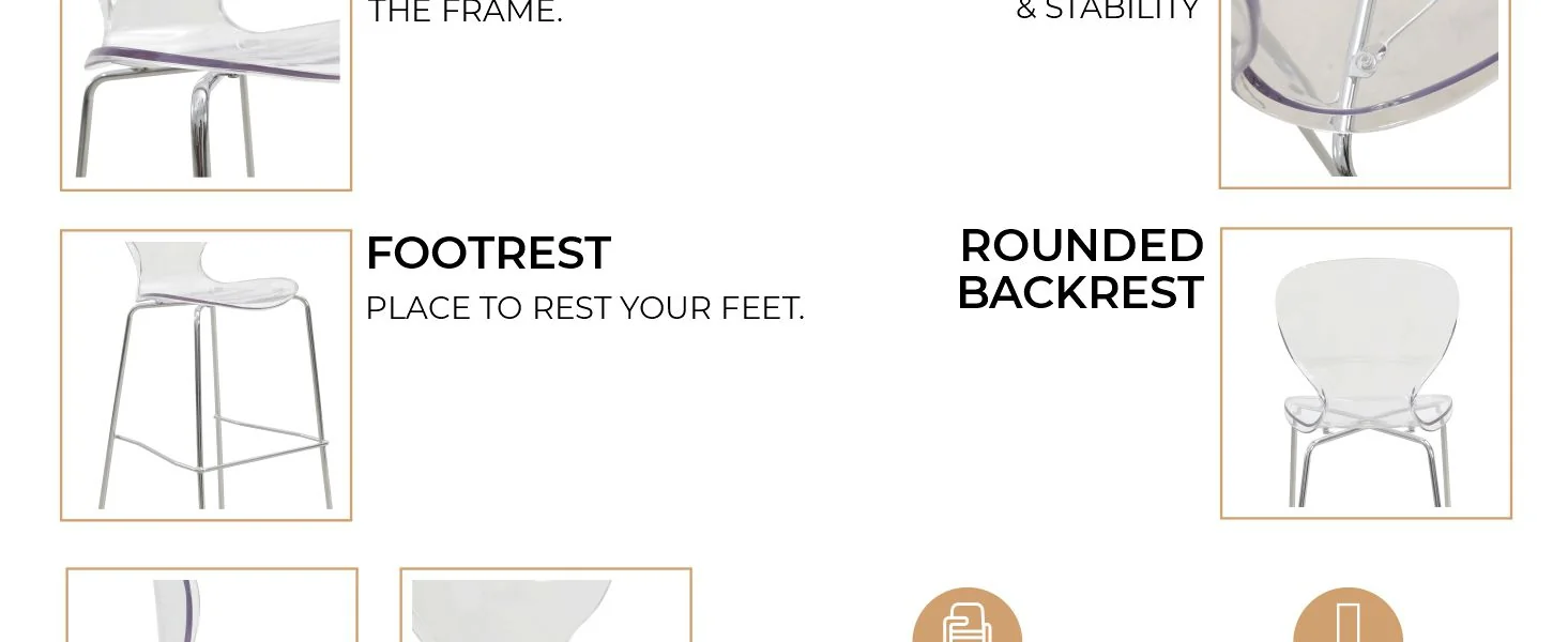 Oyster Acrylic Barstool with Steel Frame in Chrome Finish in Clear