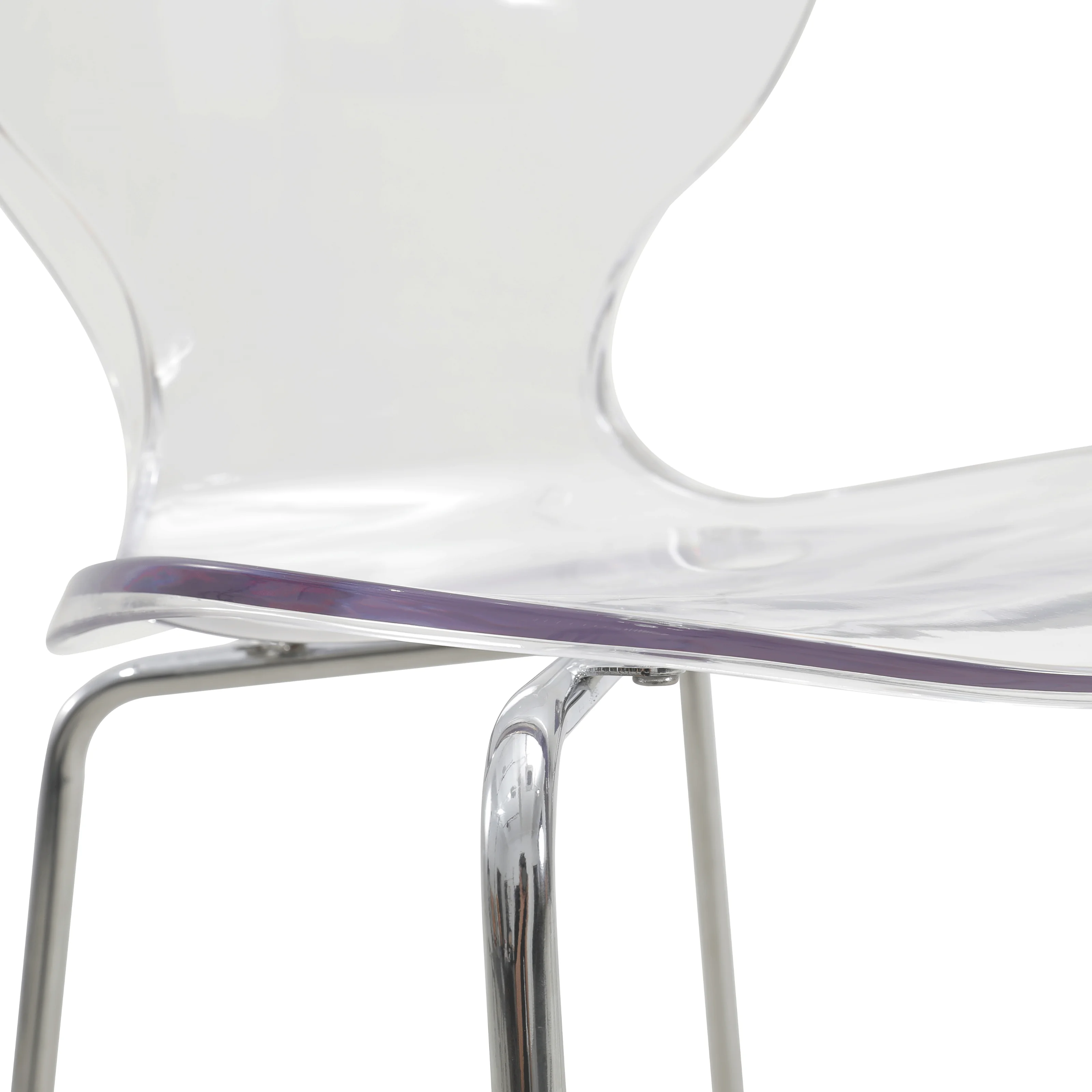 Oyster Acrylic Barstool with Steel Frame in Chrome Finish Set of 2 in Clear