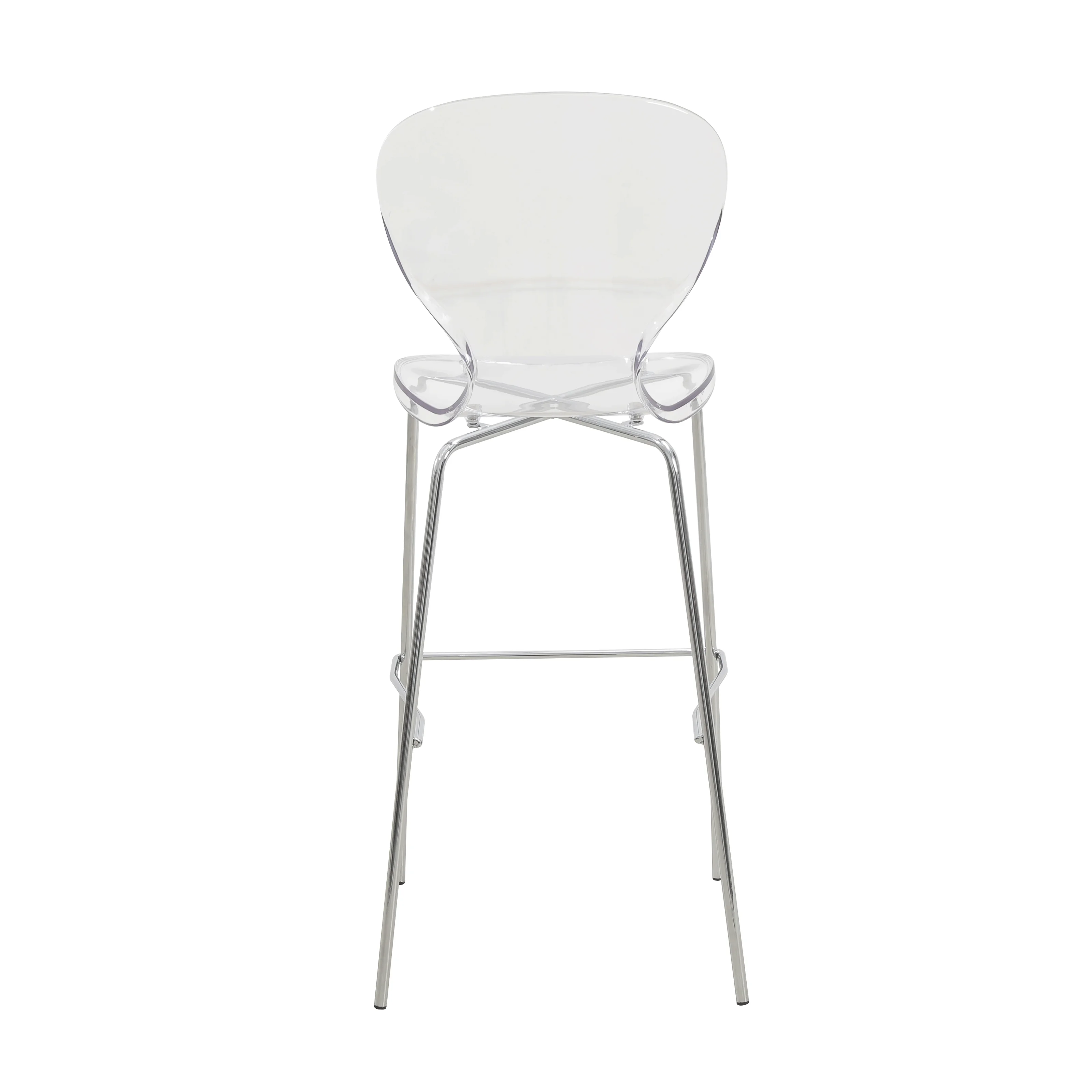 Oyster Acrylic Barstool with Steel Frame in Chrome Finish Set of 2 in Clear