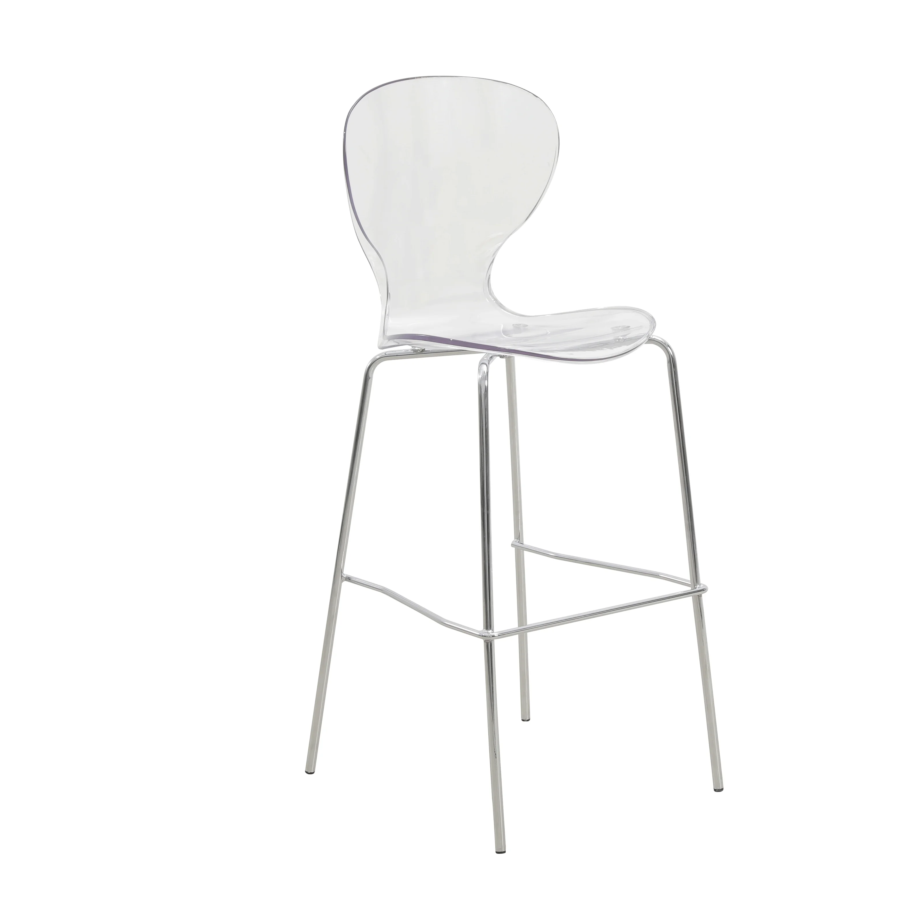 Oyster Acrylic Barstool with Steel Frame in Chrome Finish Set of 2 in Clear
