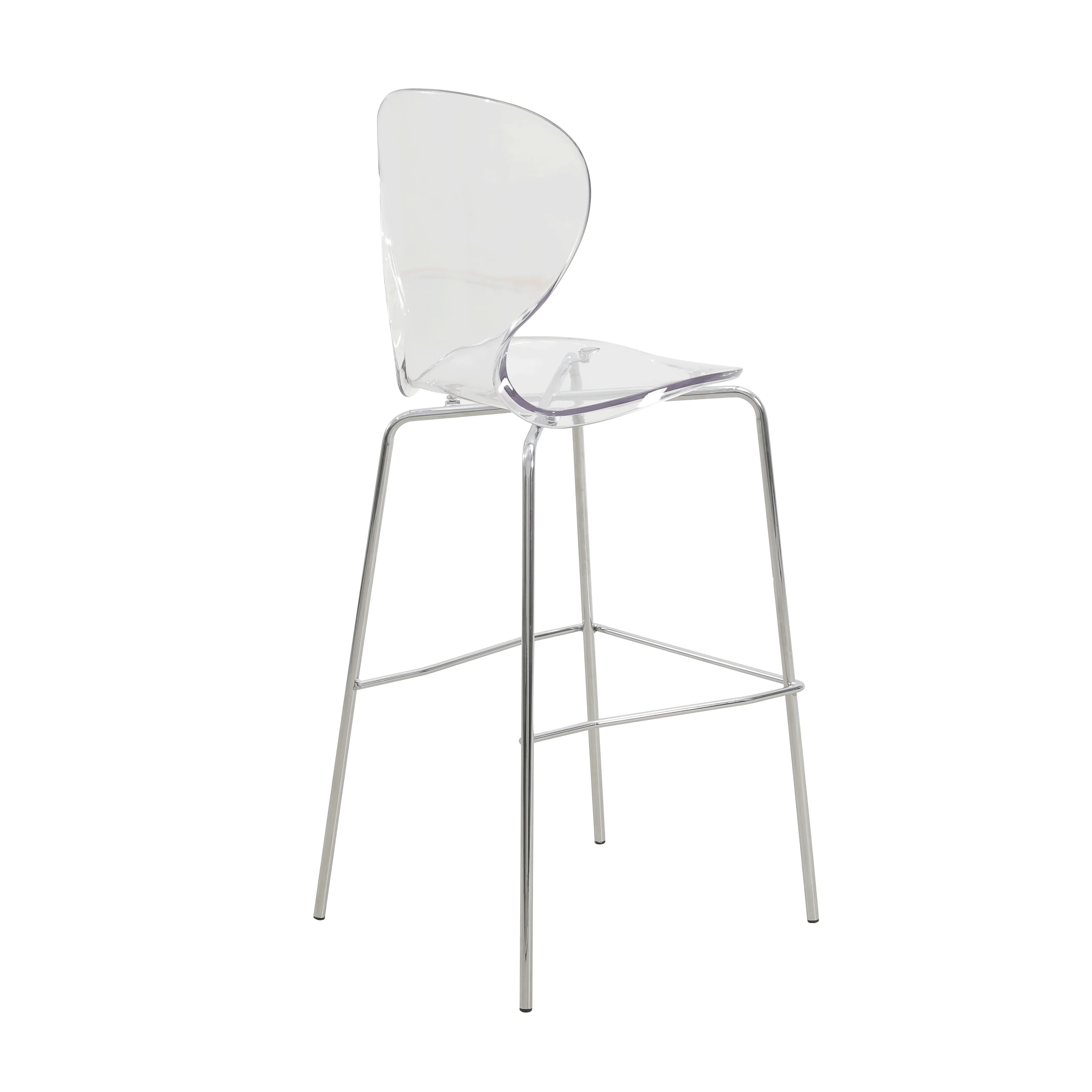 Oyster Acrylic Barstool with Steel Frame in Chrome Finish Set of 2 in Clear