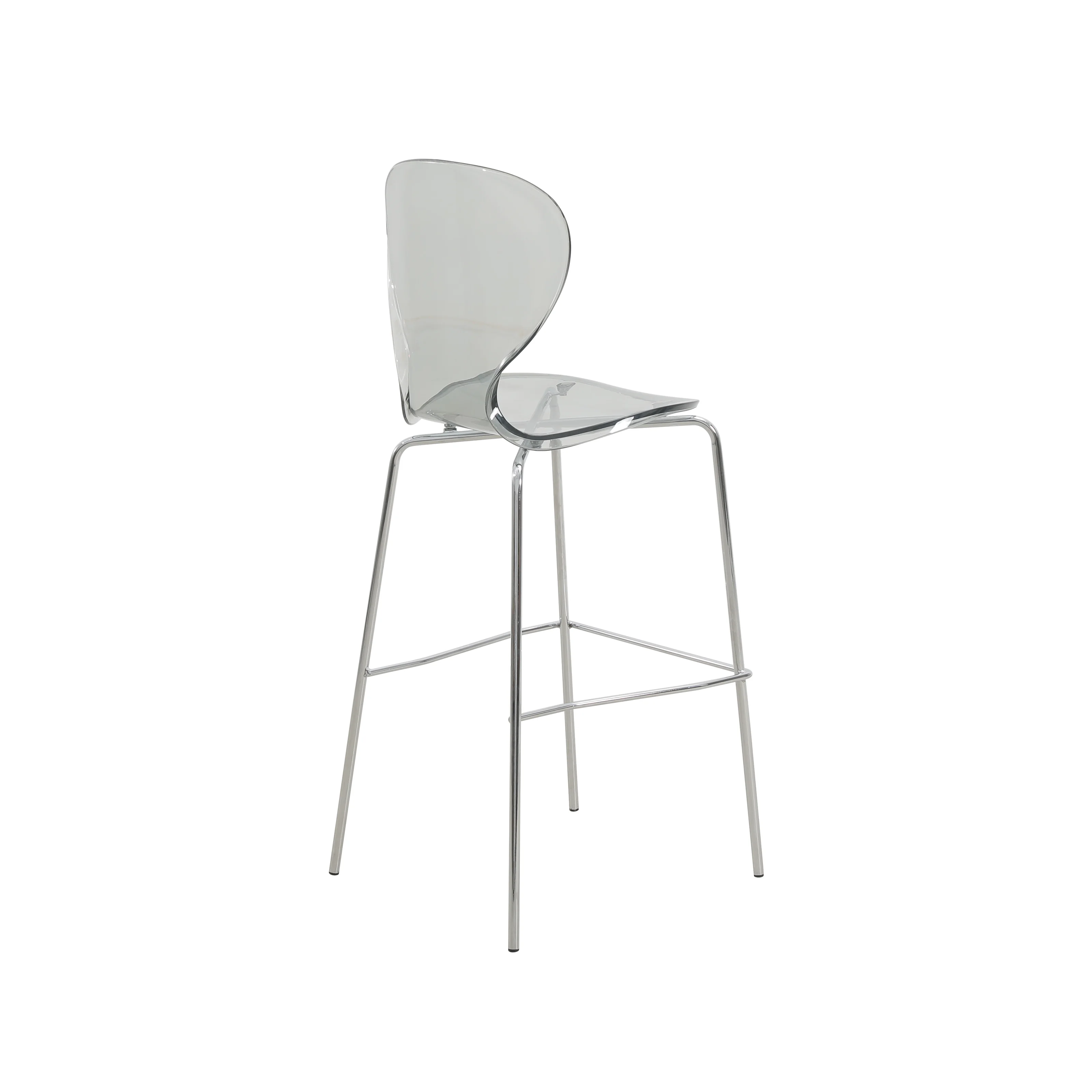 Oyster Acrylic Barstool with Steel Frame in Chrome Finish in Smoke