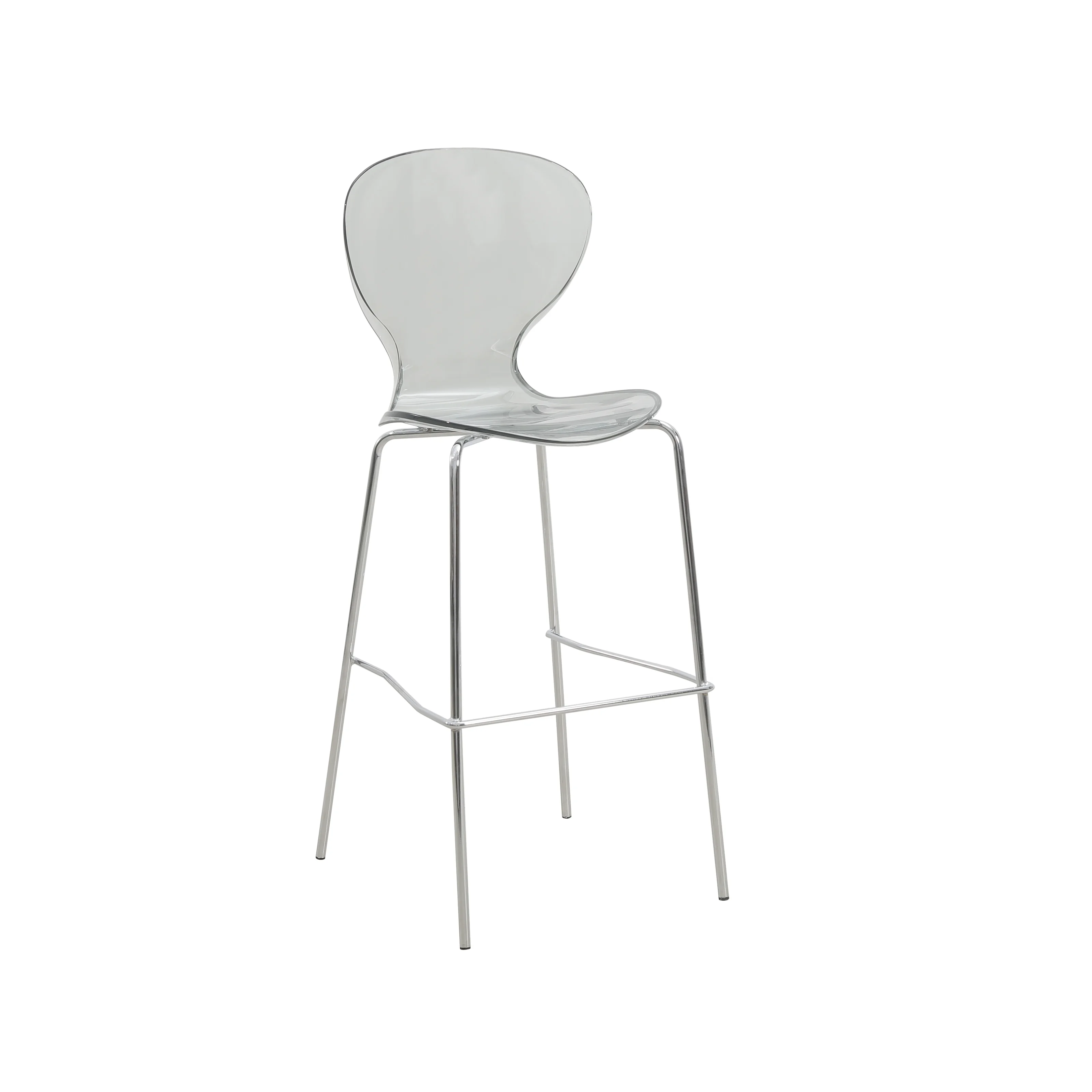 Oyster Acrylic Barstool with Steel Frame in Chrome Finish Set of 2 in Smoke