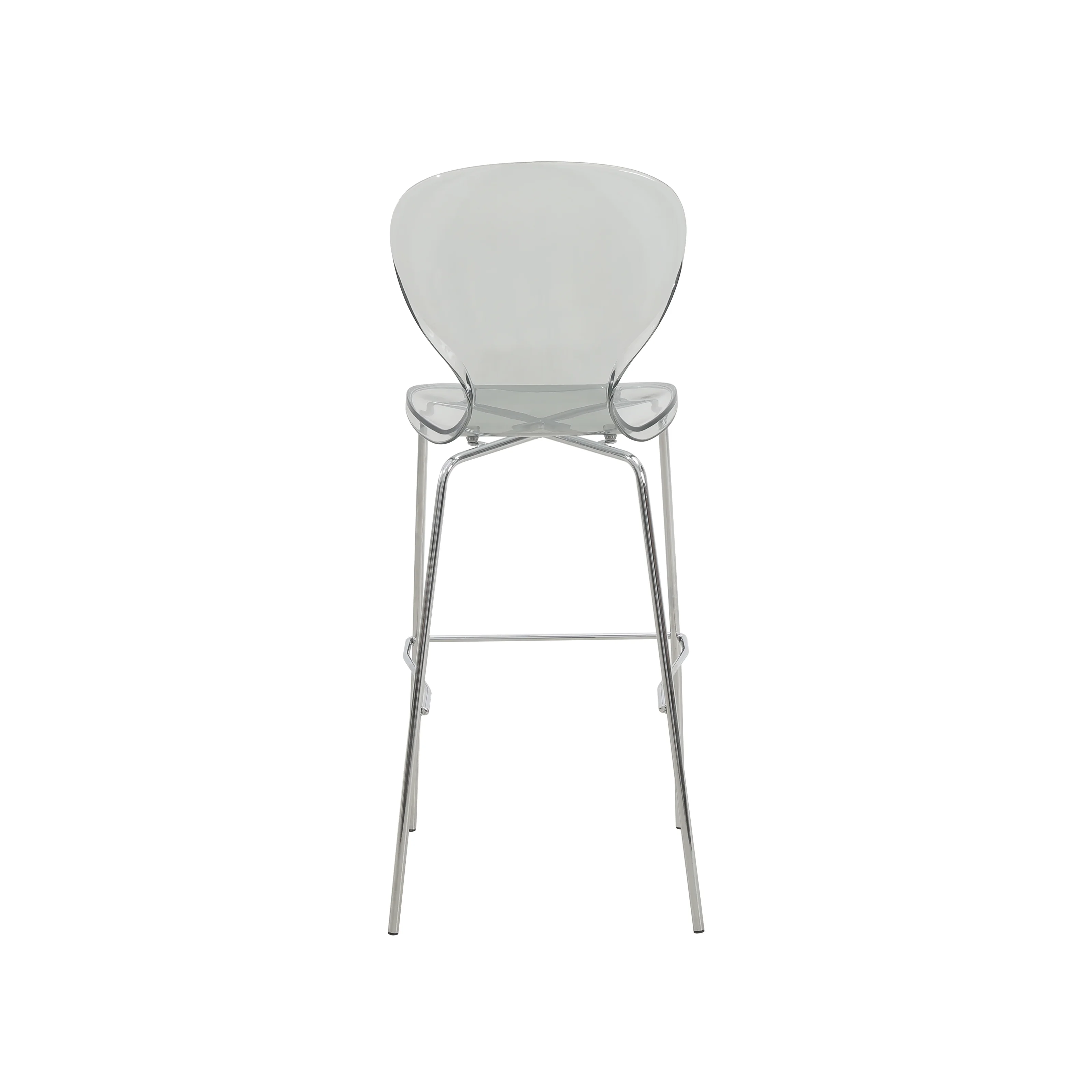 Oyster Acrylic Barstool with Steel Frame in Chrome Finish Set of 2 in Smoke