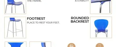 Oyster Acrylic Barstool with Steel Frame in Chrome Finish in Transparent Blue