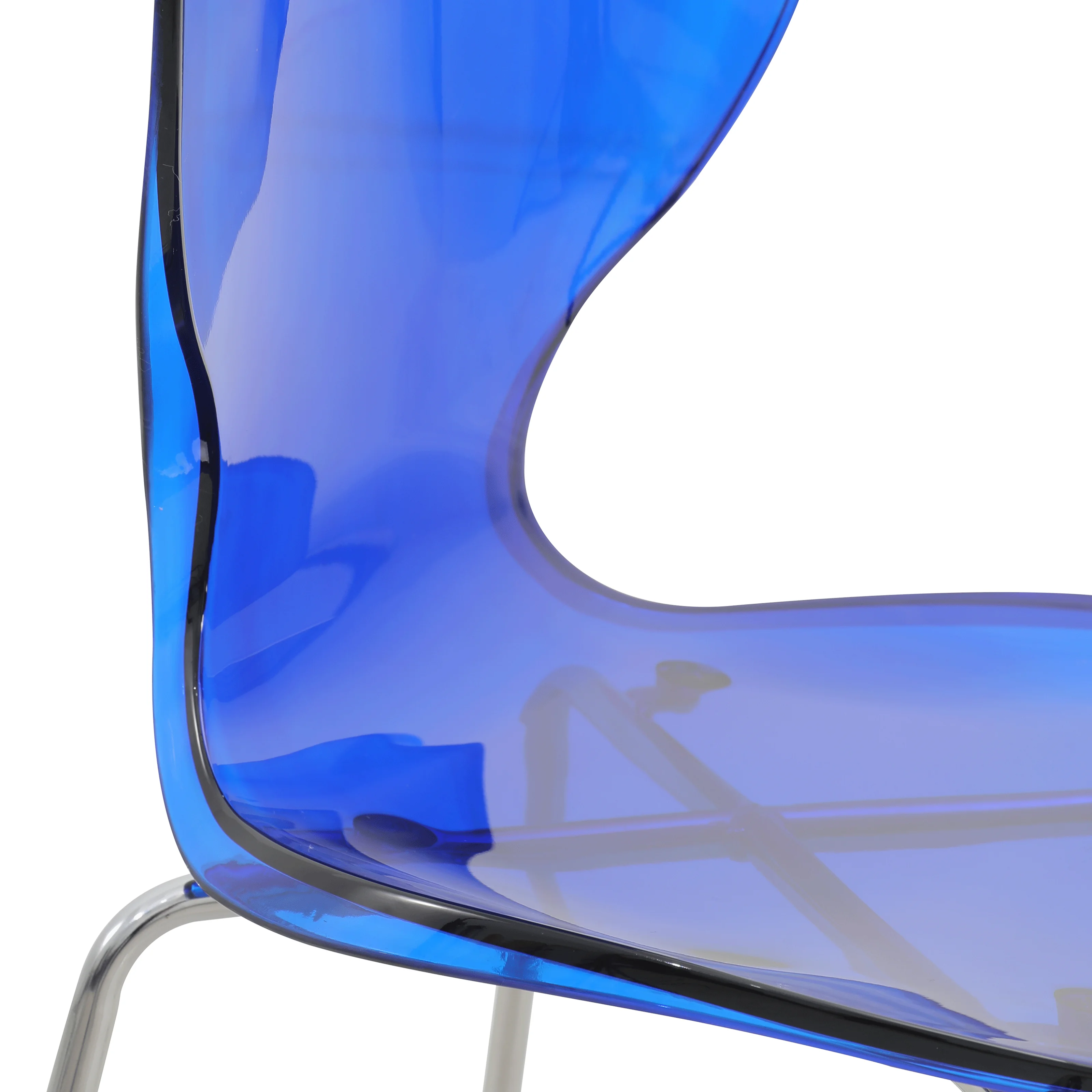 Oyster Acrylic Barstool with Steel Frame in Chrome Finish Set of 2 in Transparent Blue