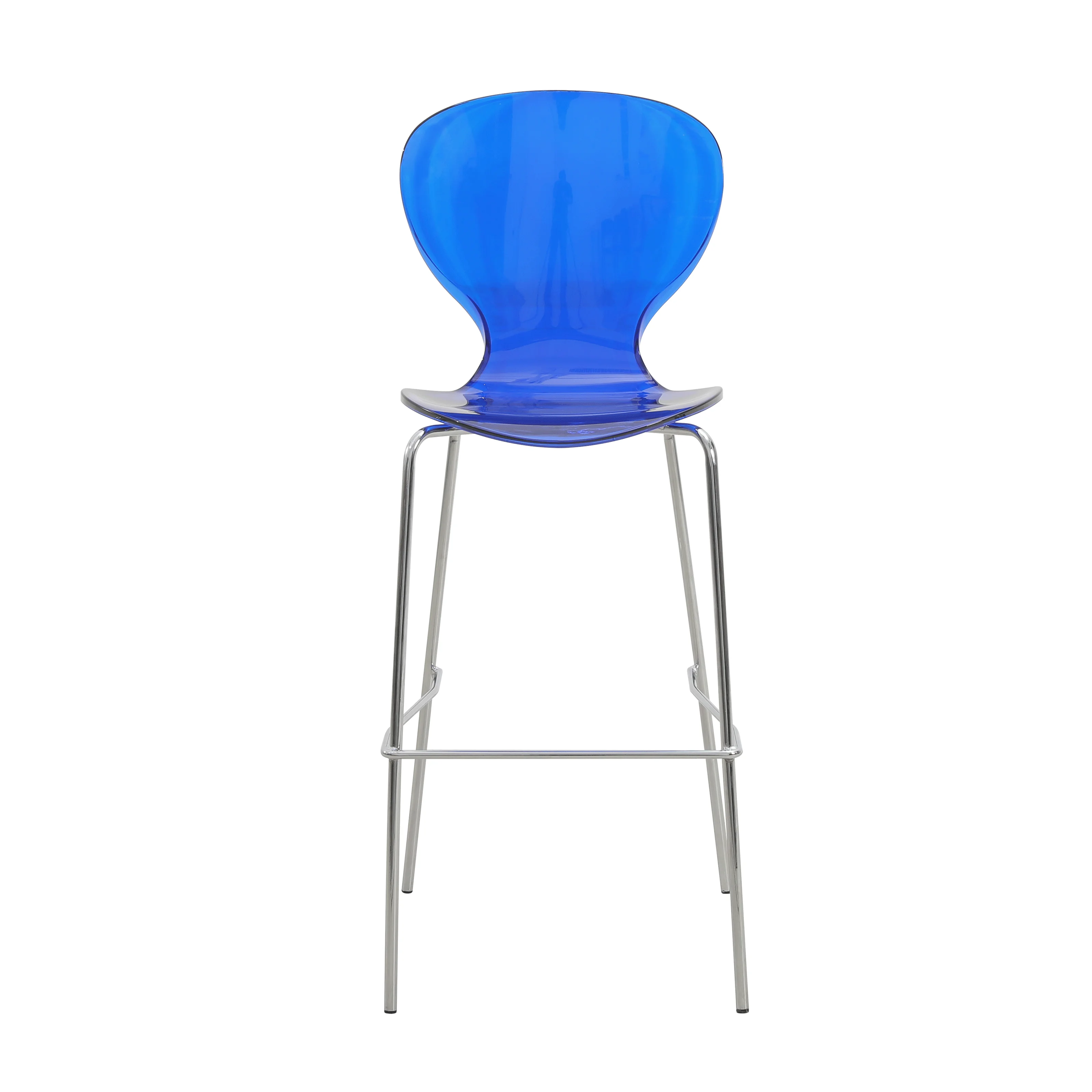 Oyster Acrylic Barstool with Steel Frame in Chrome Finish Set of 2 in Transparent Blue