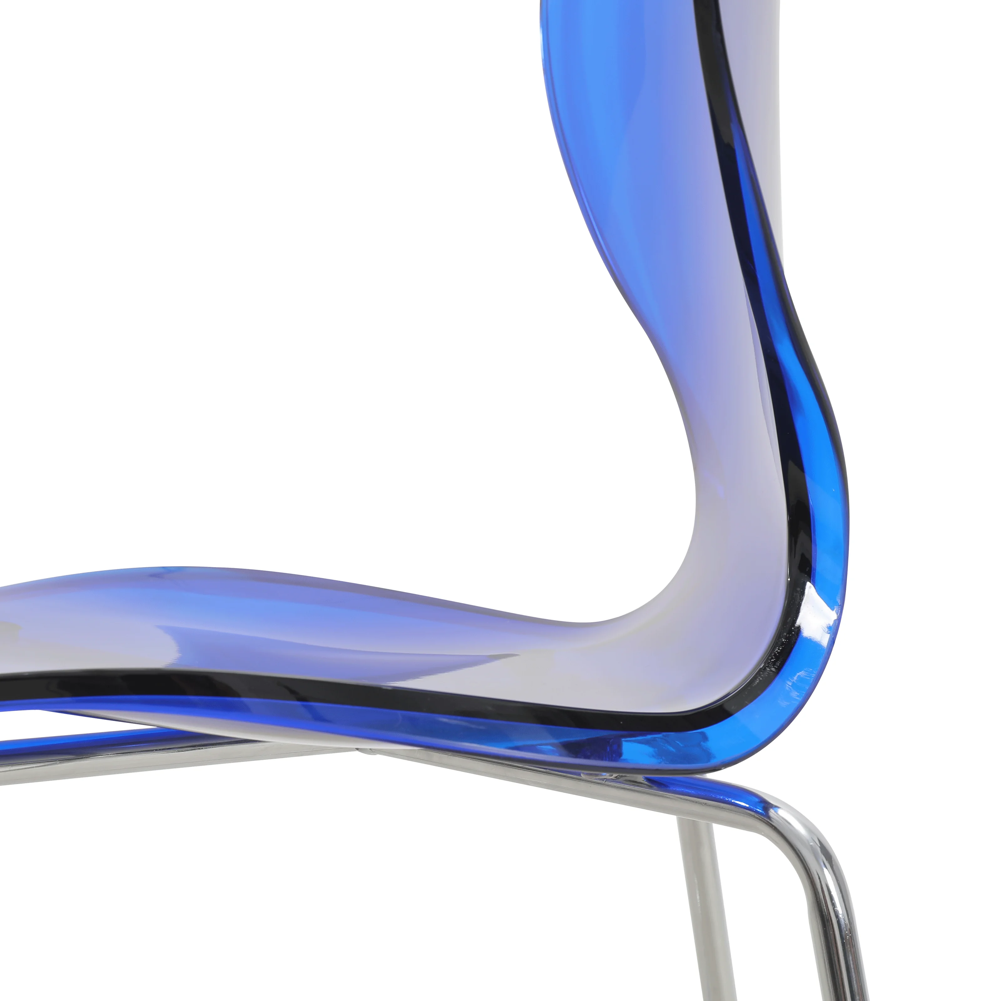 Oyster Acrylic Barstool with Steel Frame in Chrome Finish Set of 2 in Transparent Blue