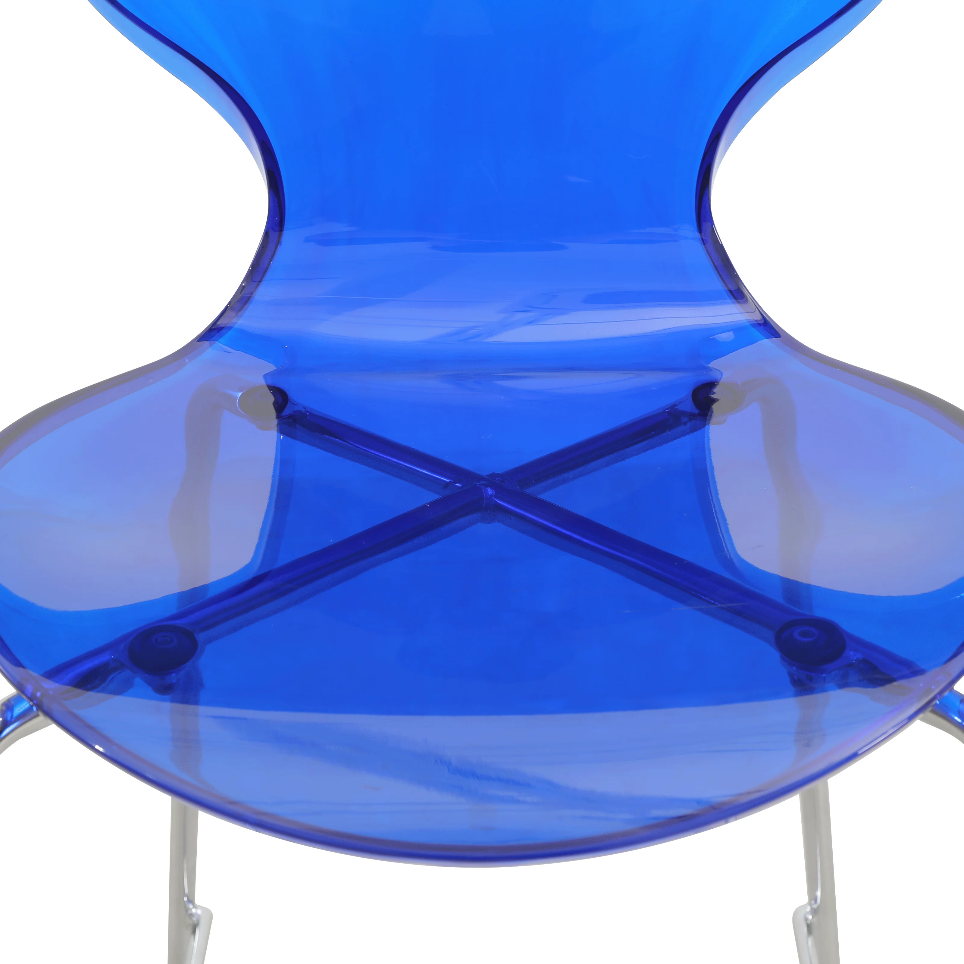 Oyster Acrylic Barstool with Steel Frame in Chrome Finish Set of 2 in Transparent Blue