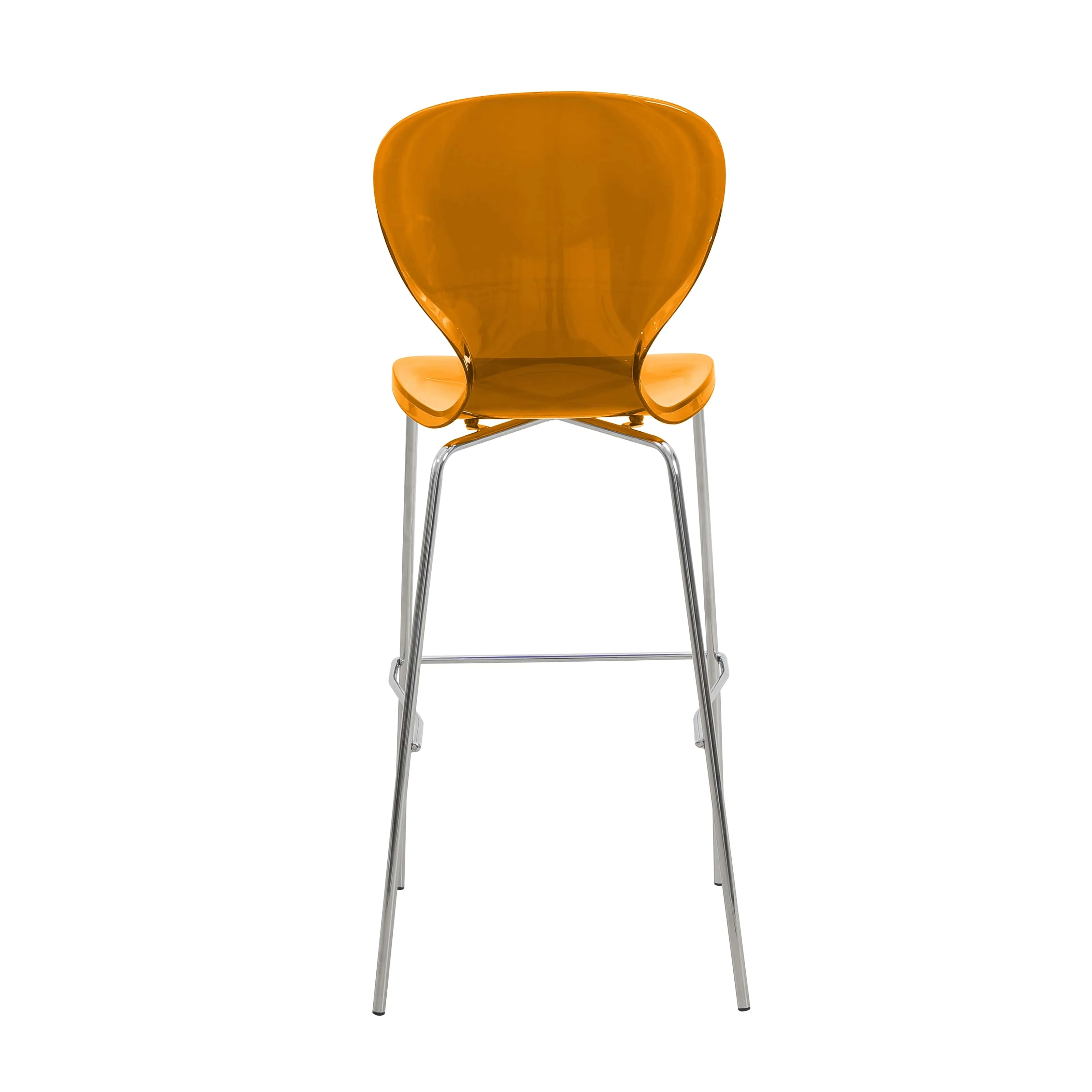 Oyster Acrylic Barstool with Steel Frame in Chrome Finish in Transparent Orange