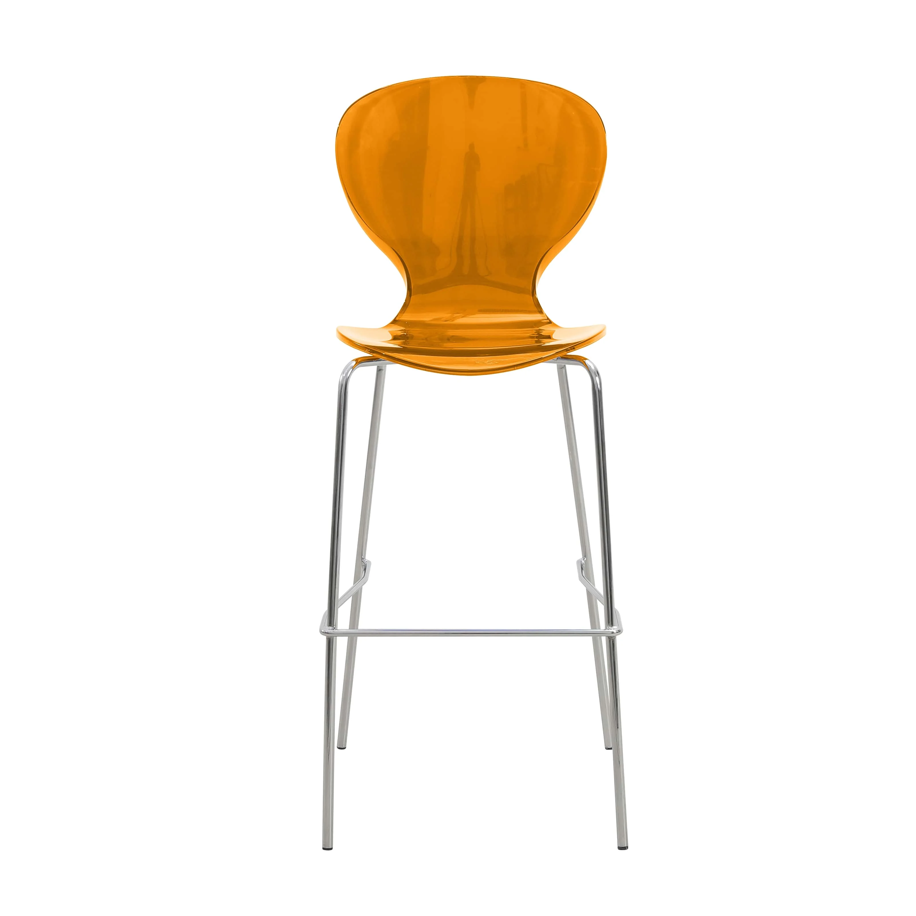 Oyster Acrylic Barstool with Steel Frame in Chrome Finish in Transparent Orange