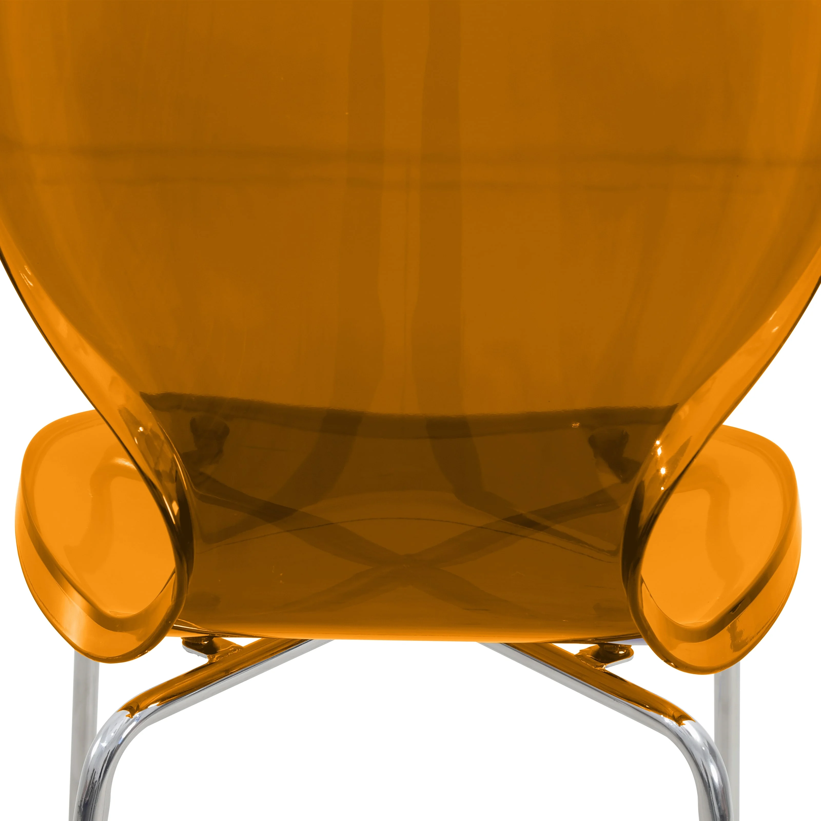 Oyster Acrylic Barstool with Steel Frame in Chrome Finish in Transparent Orange