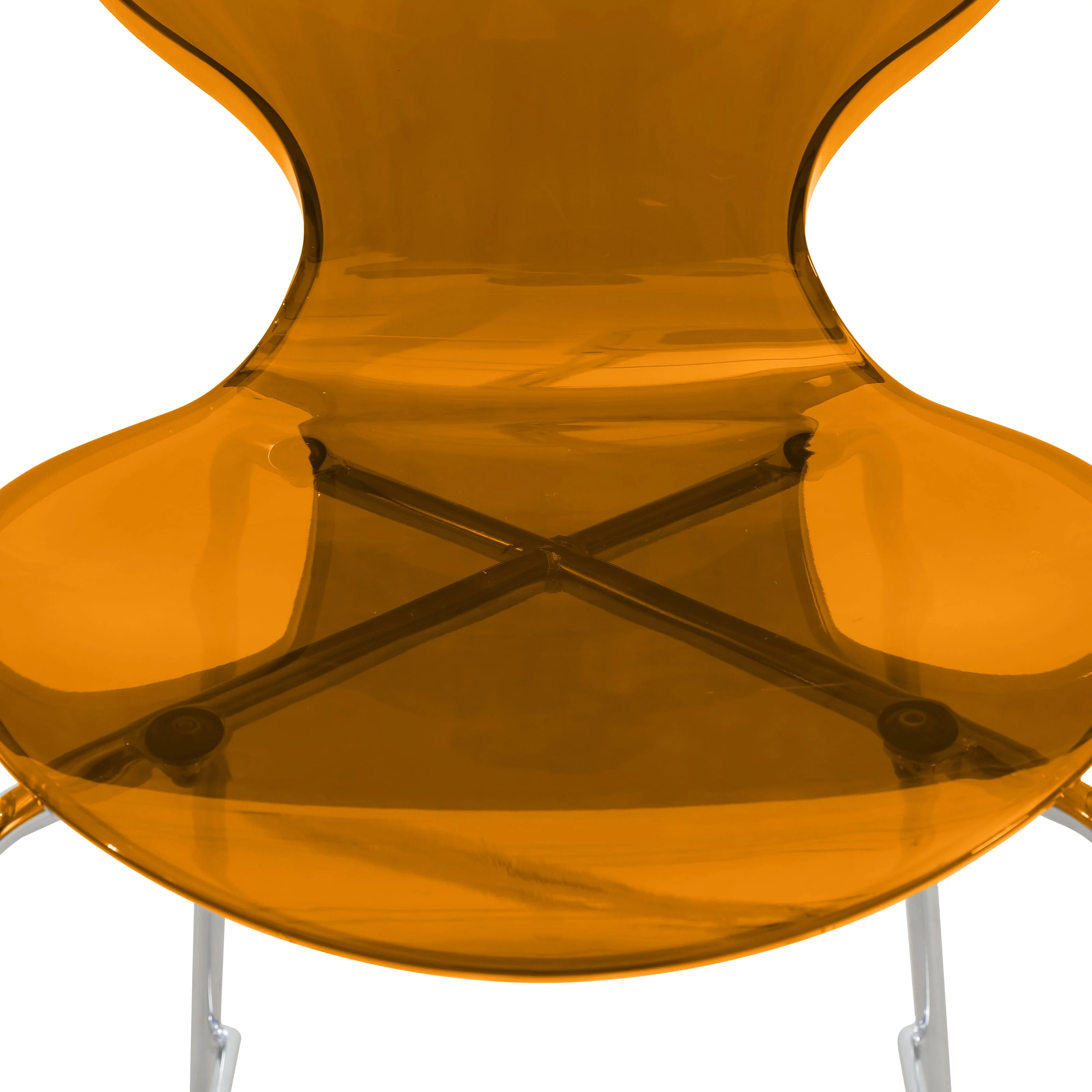 Oyster Acrylic Barstool with Steel Frame in Chrome Finish in Transparent Orange