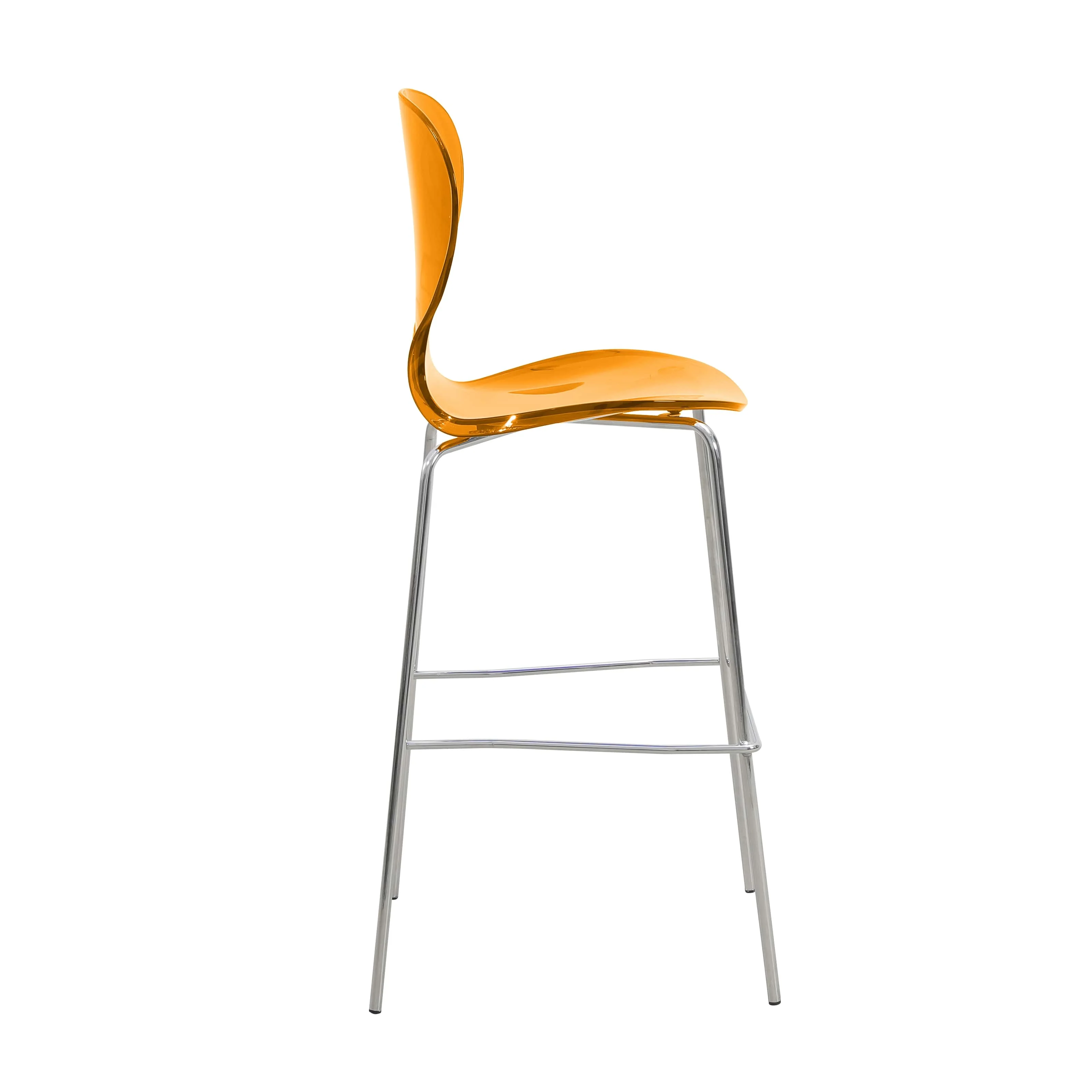 Oyster Acrylic Barstool with Steel Frame in Chrome Finish in Transparent Orange