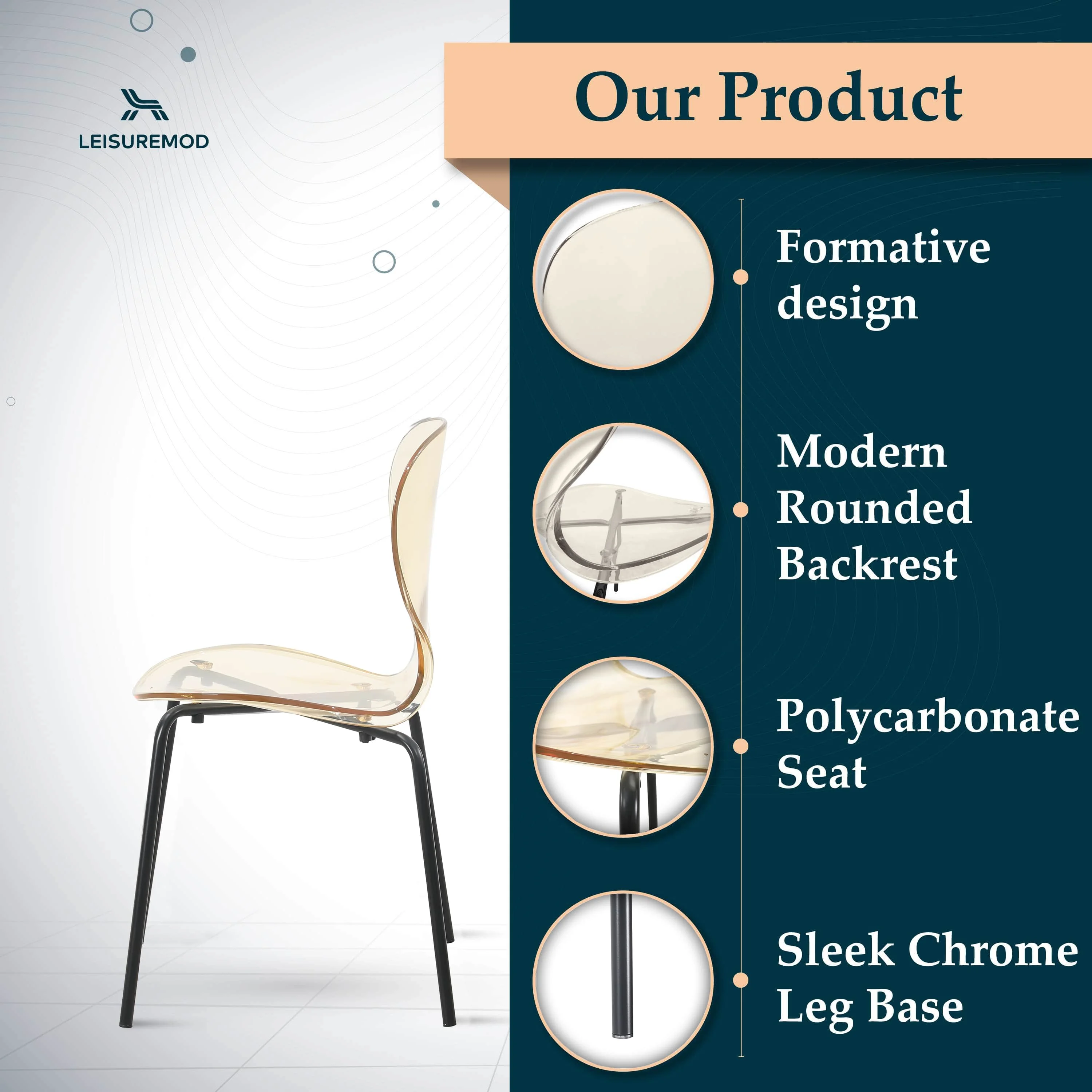 Modern Oyster Transparent Side Chair in Black Base set of 4