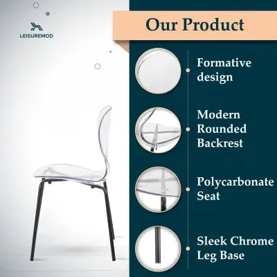 Modern Oyster Transparent Side Chair in Black Base set of 2