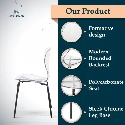 Modern Oyster Transparent Side Chair in Black Base set of 4