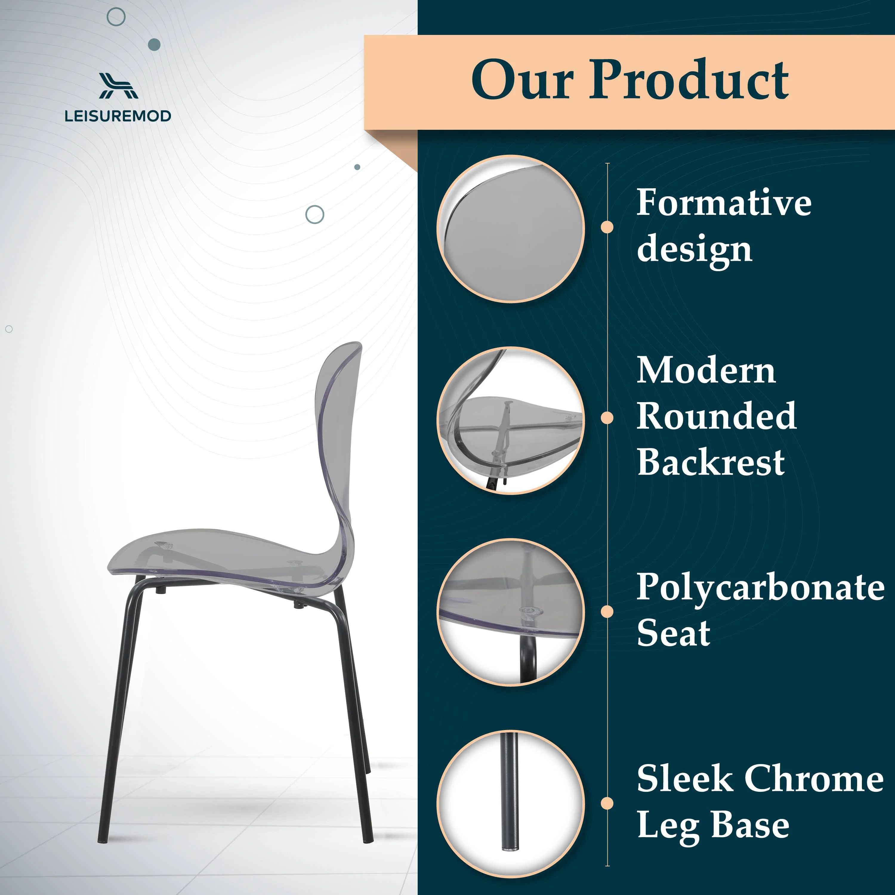 Modern Oyster Transparent Side Chair in Black Base