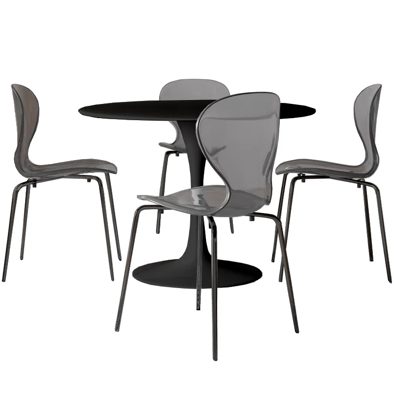 5-Piece Dining Set Round Black MDF Dining Table and 4 Plastic Dining Chairs with Black Base