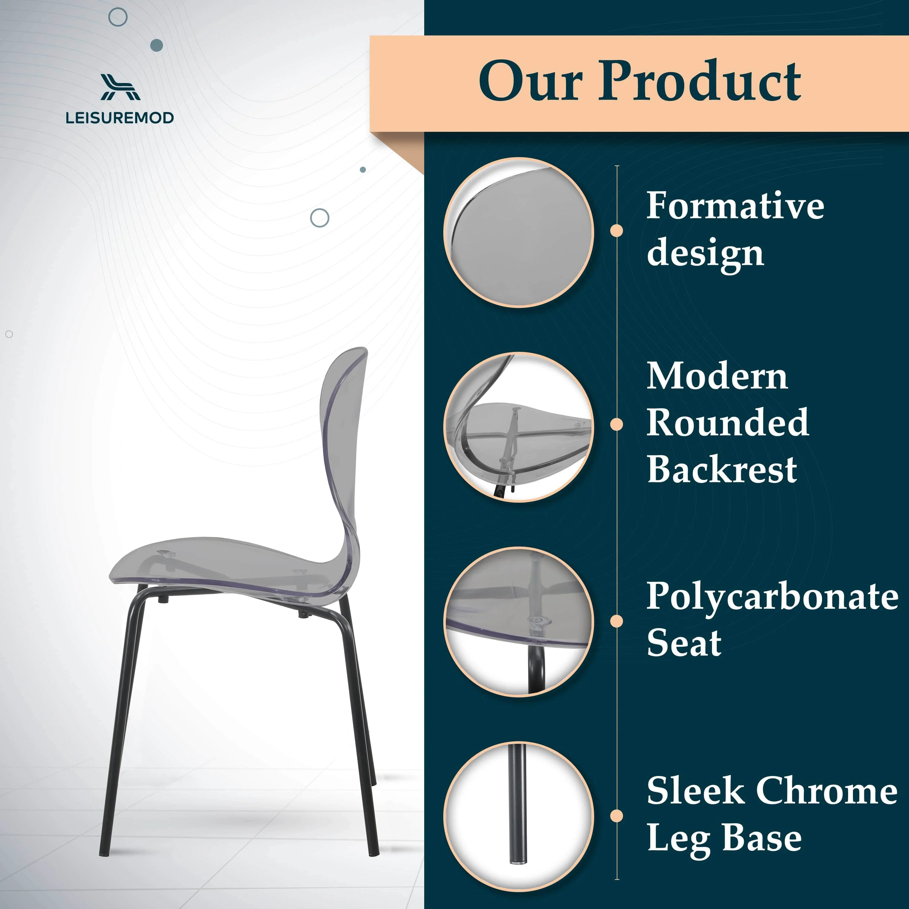 Modern Oyster Transparent Side Chair in Black Base set of 4