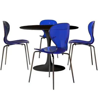 5-Piece Dining Set Round Black MDF Dining Table and 4 Plastic Dining Chairs with Black Base