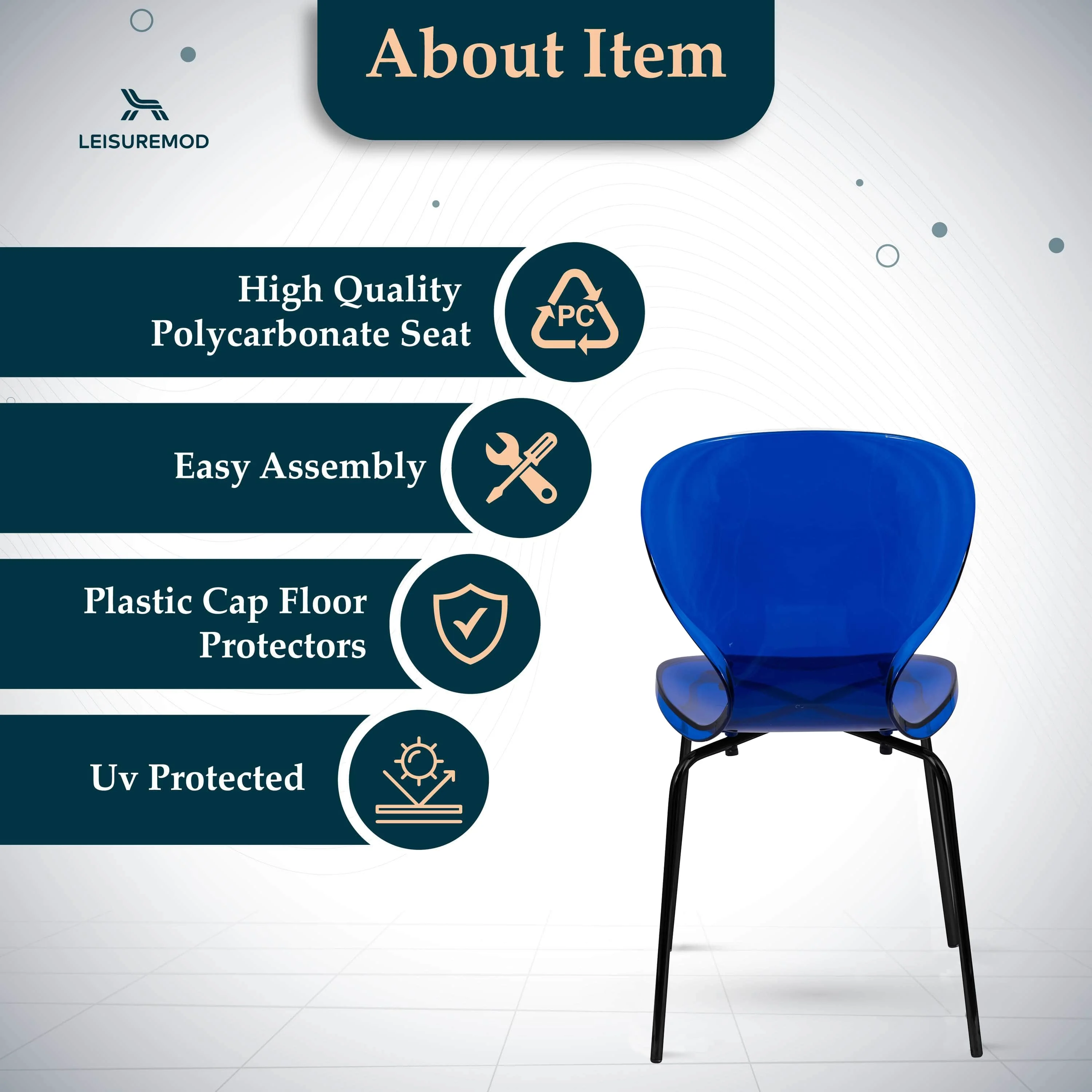 Modern Oyster Transparent Side Chair in Black Base set of 4