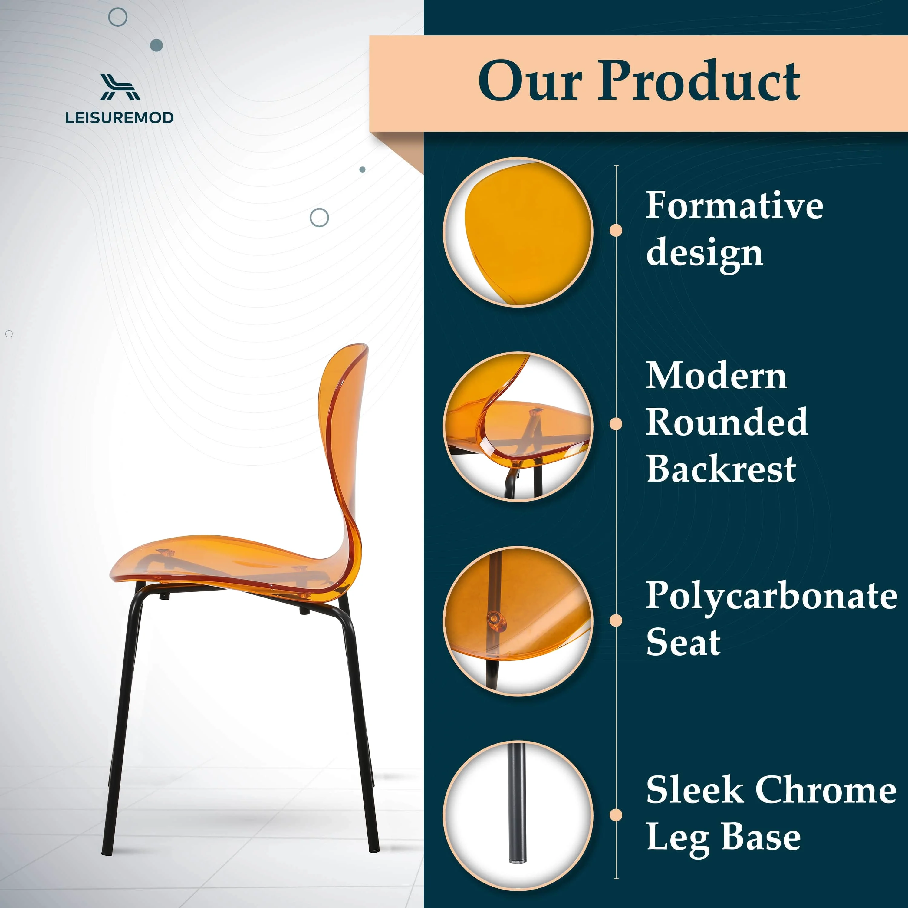 Modern Oyster Transparent Side Chair in Black Base