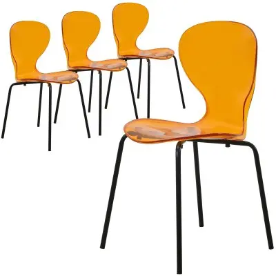 Modern Oyster Transparent Side Chair in Black Base