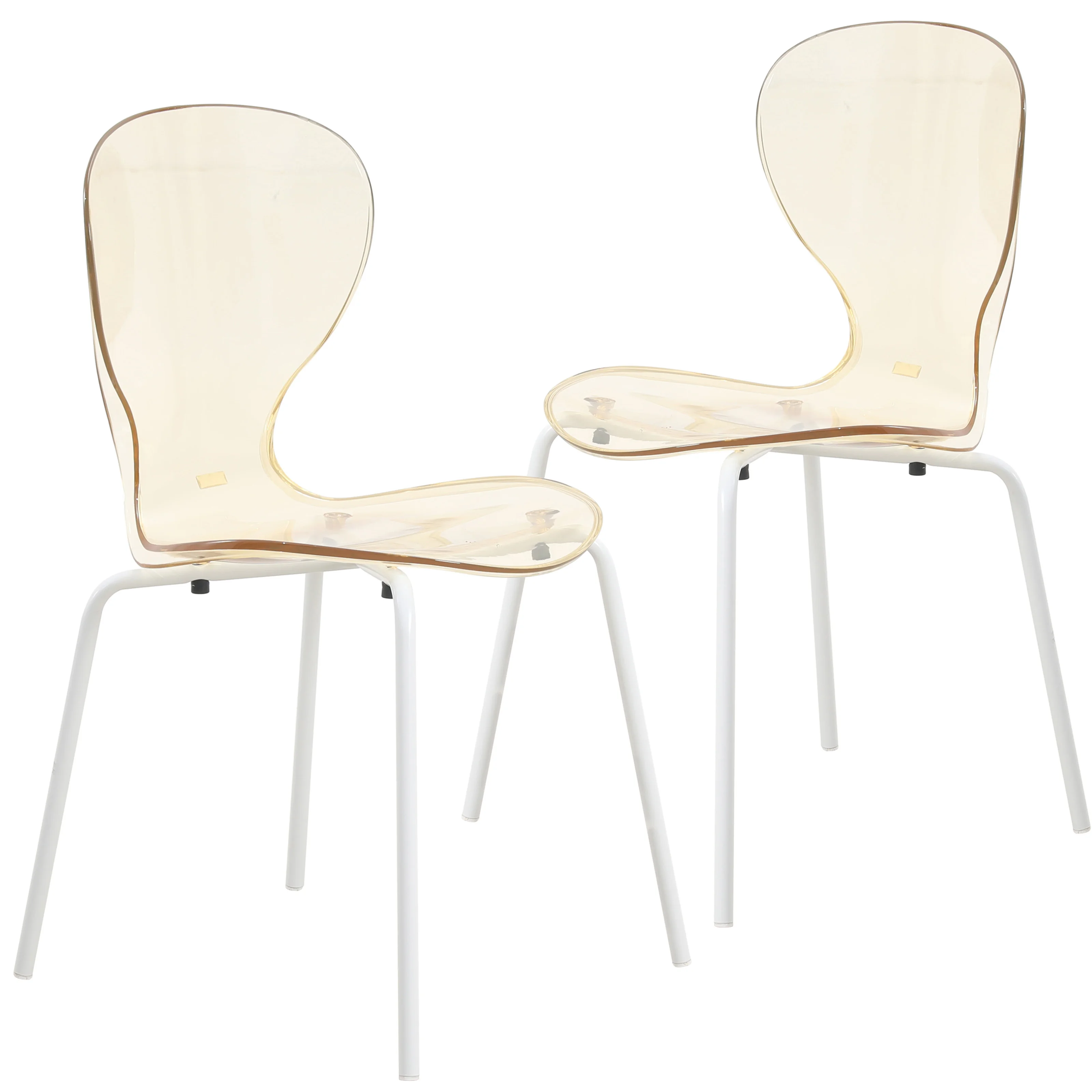 Modern Oyster Transparent Side Chair in White Base Set of 2