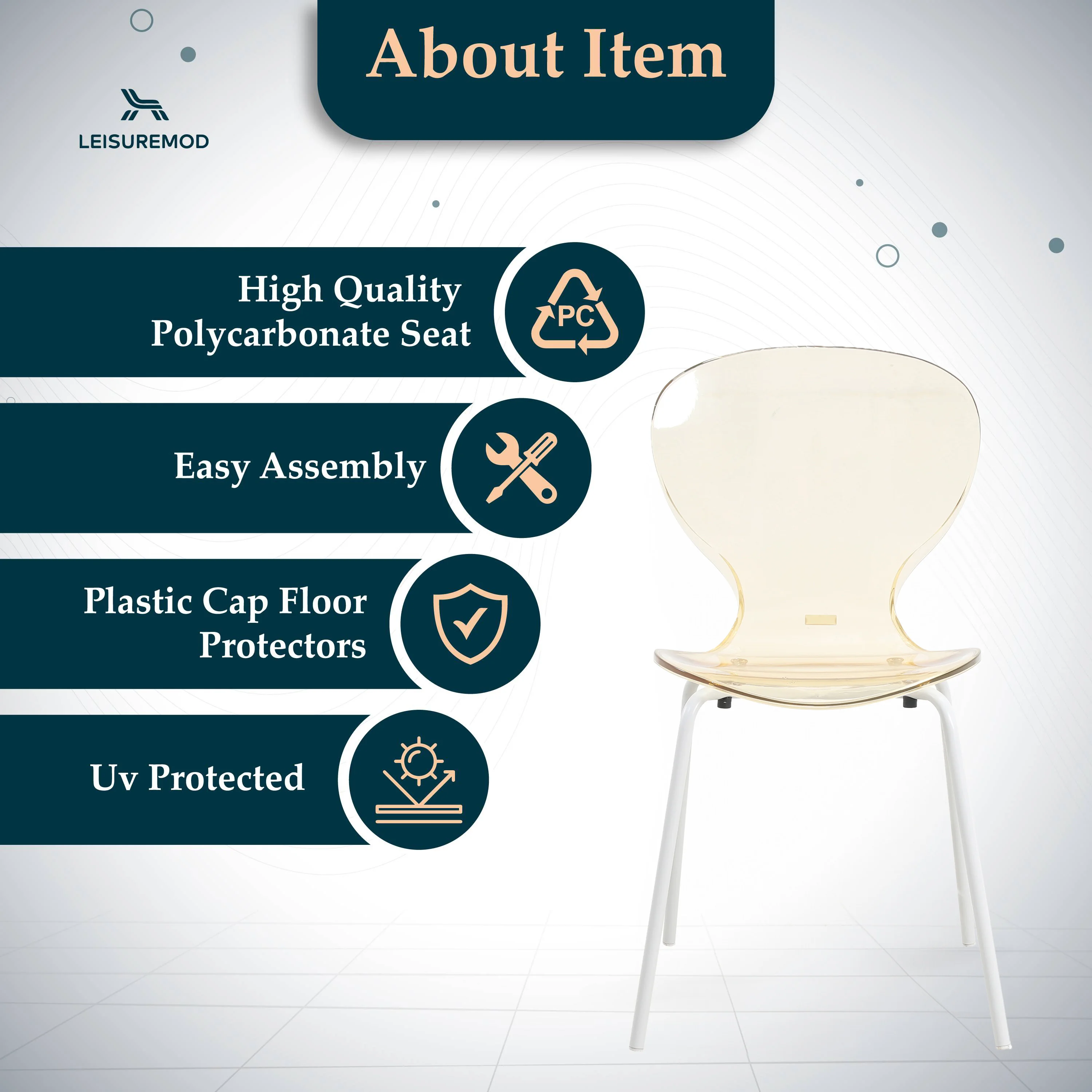 Modern Oyster Transparent Side Chair in White Base Set of 4