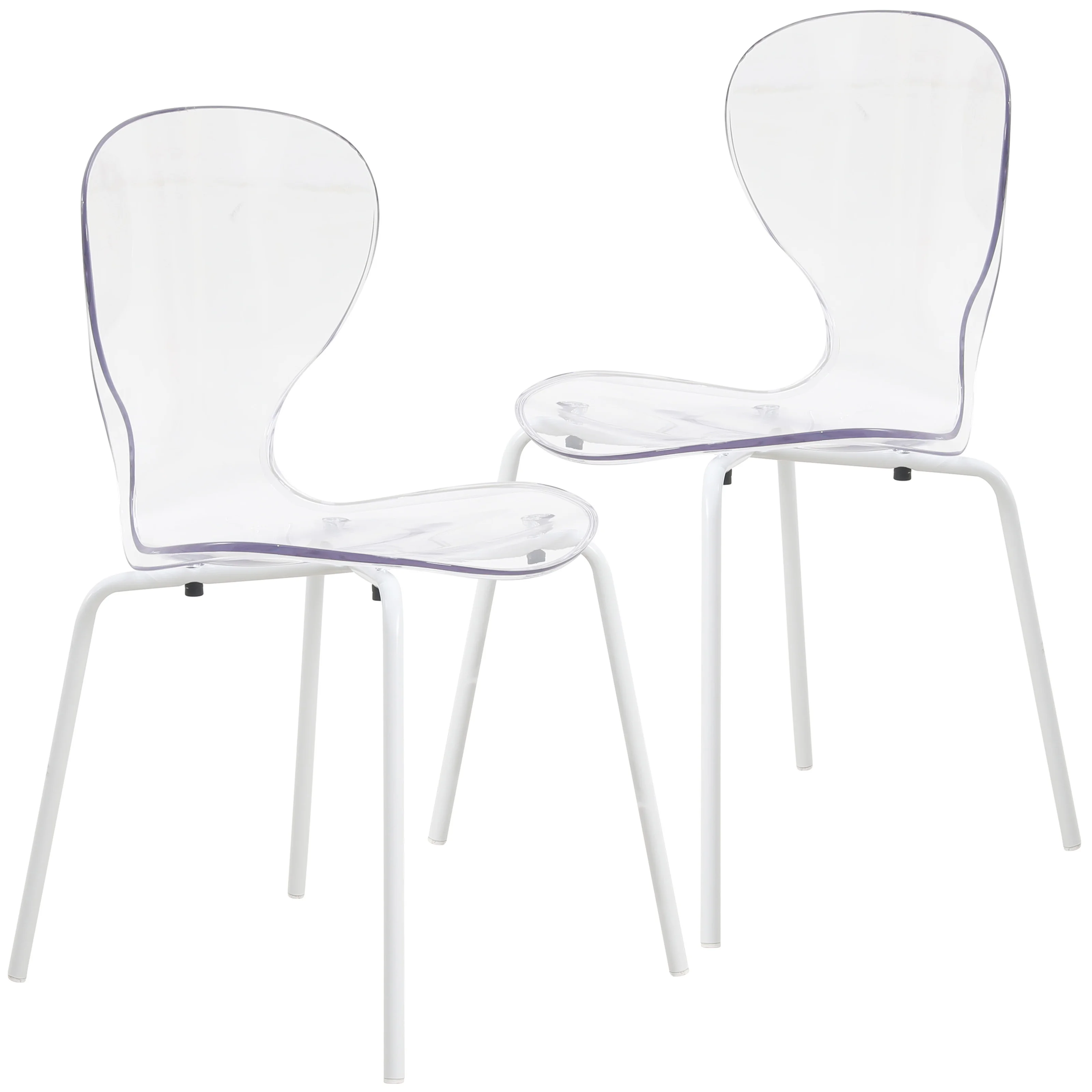 Modern Oyster Transparent Side Chair in White Base Set of 2