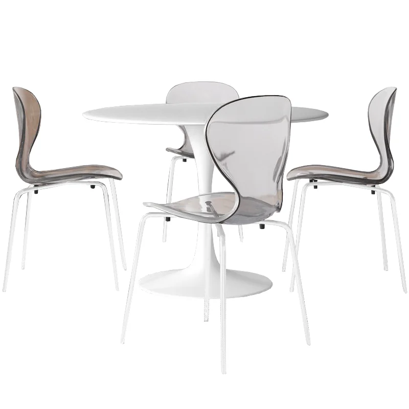 5-Piece Dining Set Round White MDF Dining Table and 4 Plastic Dining Chairs with White Base
