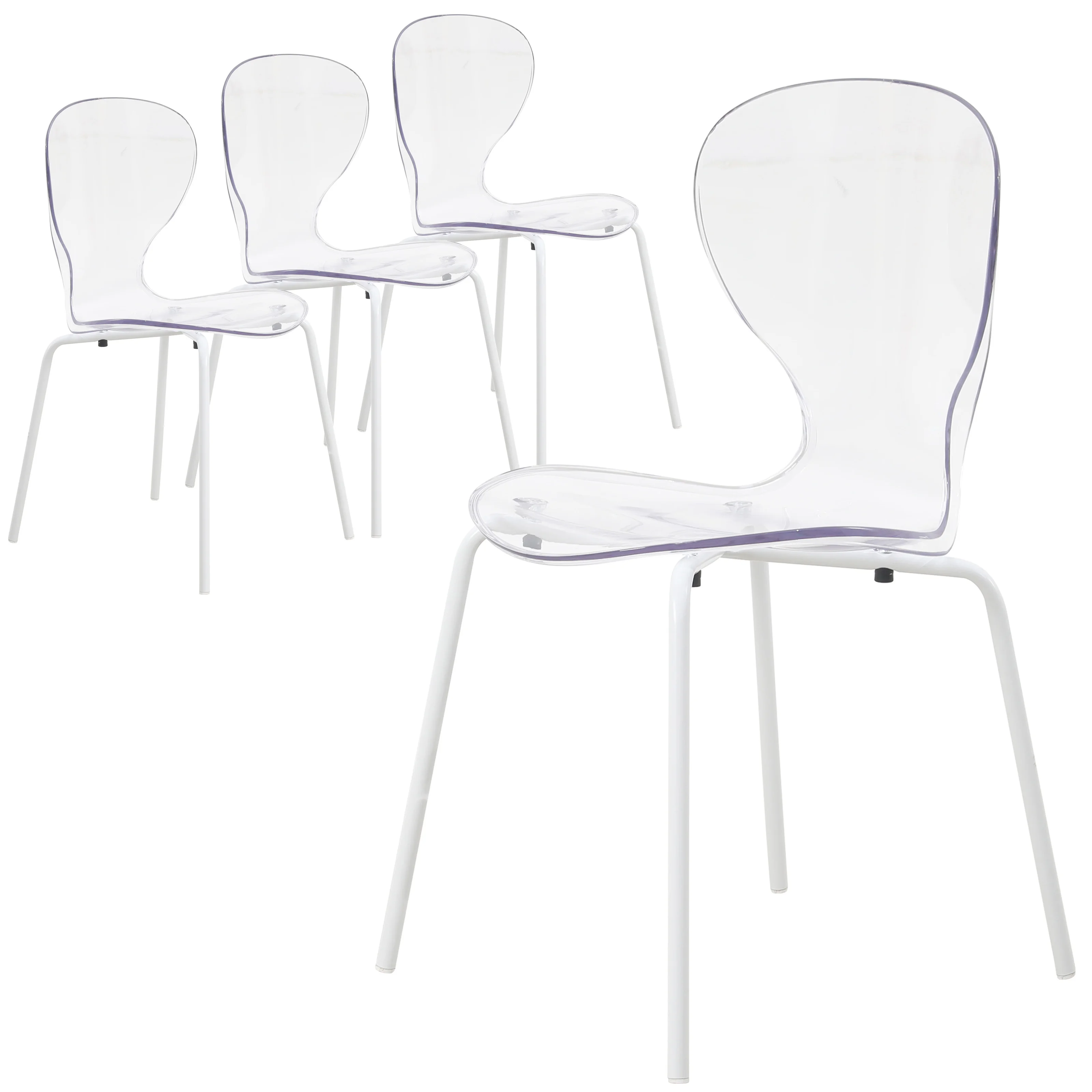 Modern Oyster Transparent Side Chair in White Base Set of 4