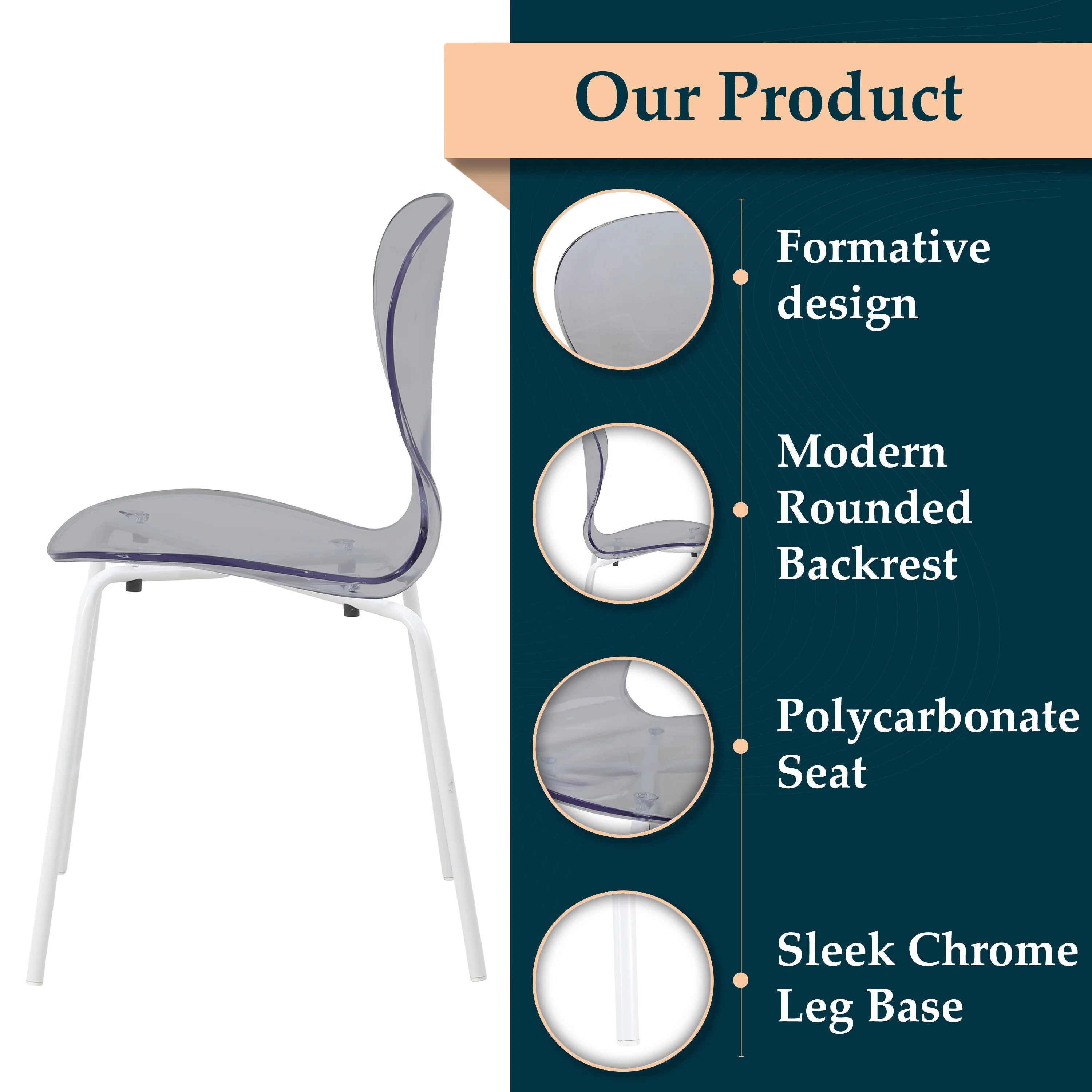 Modern Oyster Transparent Side Chair in White Base